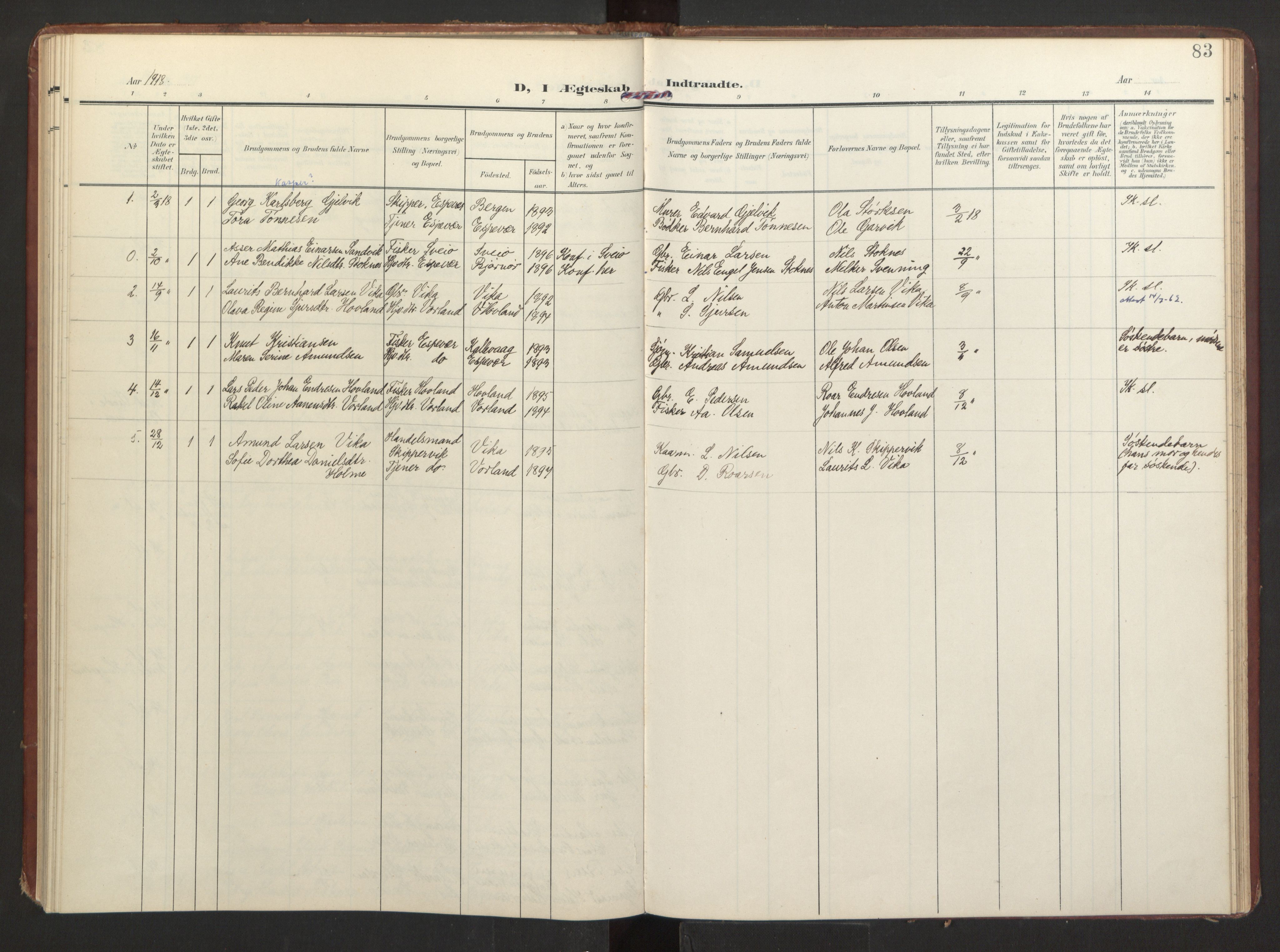 Finnås sokneprestembete, AV/SAB-A-99925/H/Ha/Haa/Haad/L0003: Ministerialbok nr. D 3, 1907-1921, s. 83