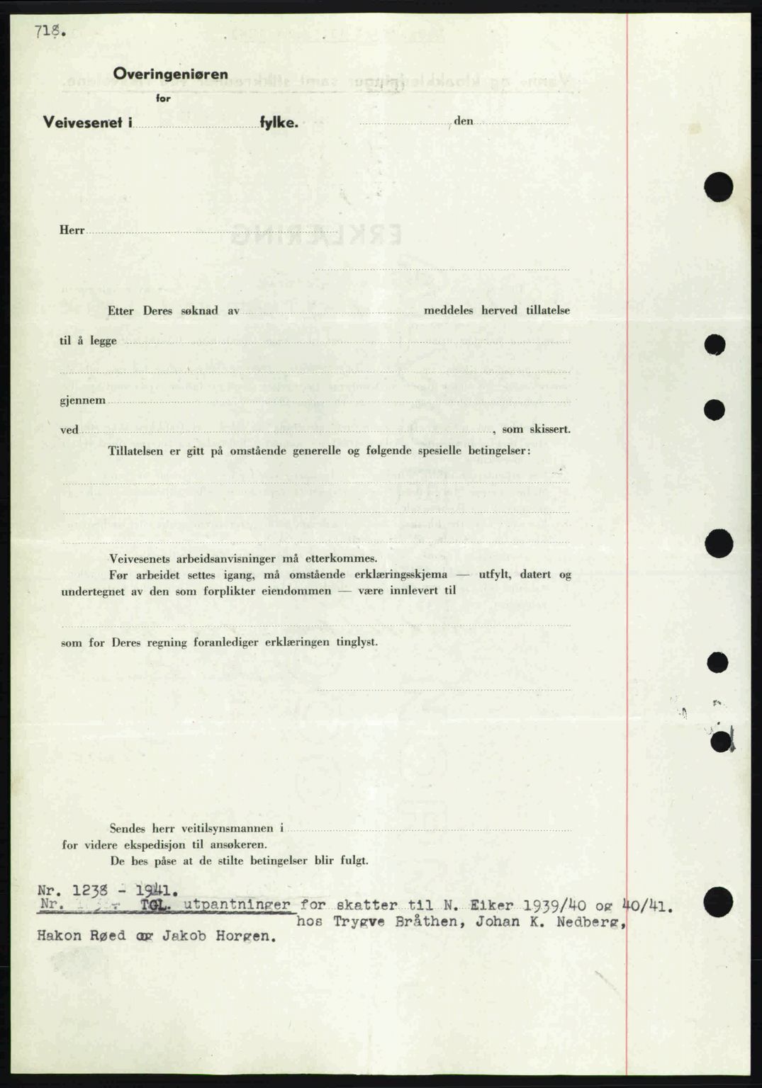 Eiker, Modum og Sigdal sorenskriveri, SAKO/A-123/G/Ga/Gab/L0043: Pantebok nr. A13, 1940-1941, Dagboknr: 1238/1941