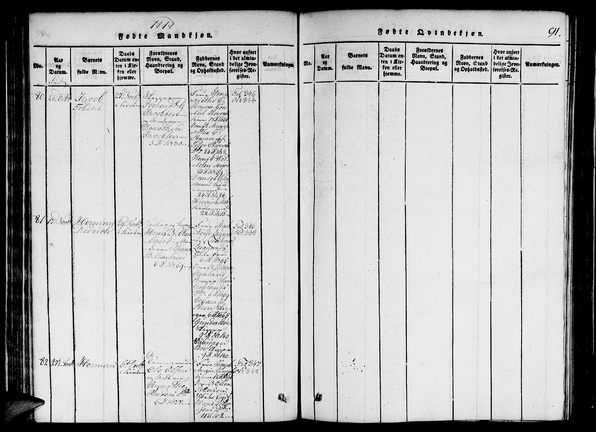 Nykirken Sokneprestembete, AV/SAB-A-77101/H/Hab/L0003: Klokkerbok nr. A 4, 1816-1821, s. 91