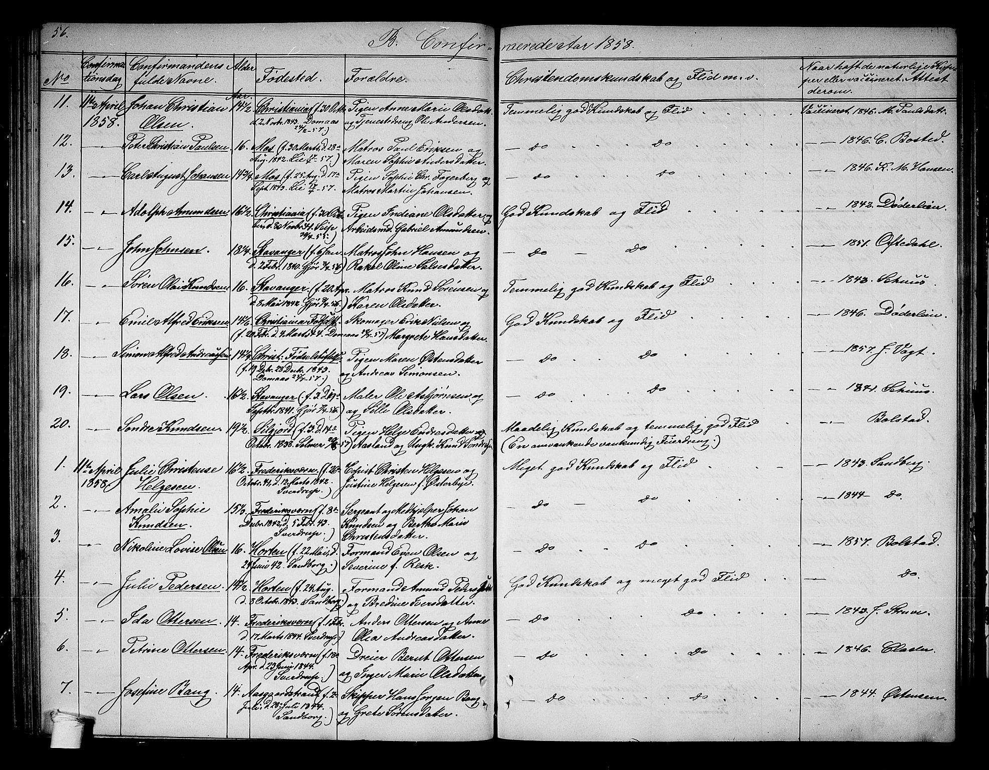 Horten kirkebøker, AV/SAKO-A-348/G/Ga/L0001: Klokkerbok nr. 1, 1855-1863, s. 56