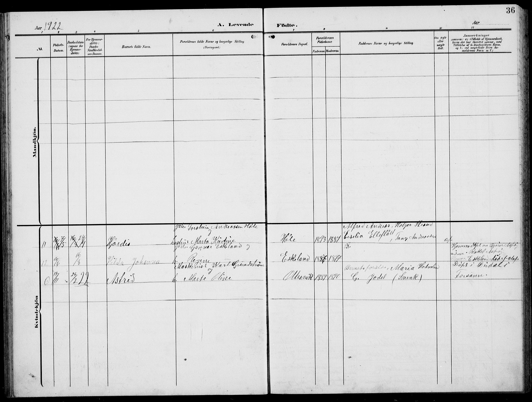 Høgsfjord sokneprestkontor, AV/SAST-A-101624/H/Ha/Hab/L0004: Klokkerbok nr. B 4, 1906-1938, s. 36