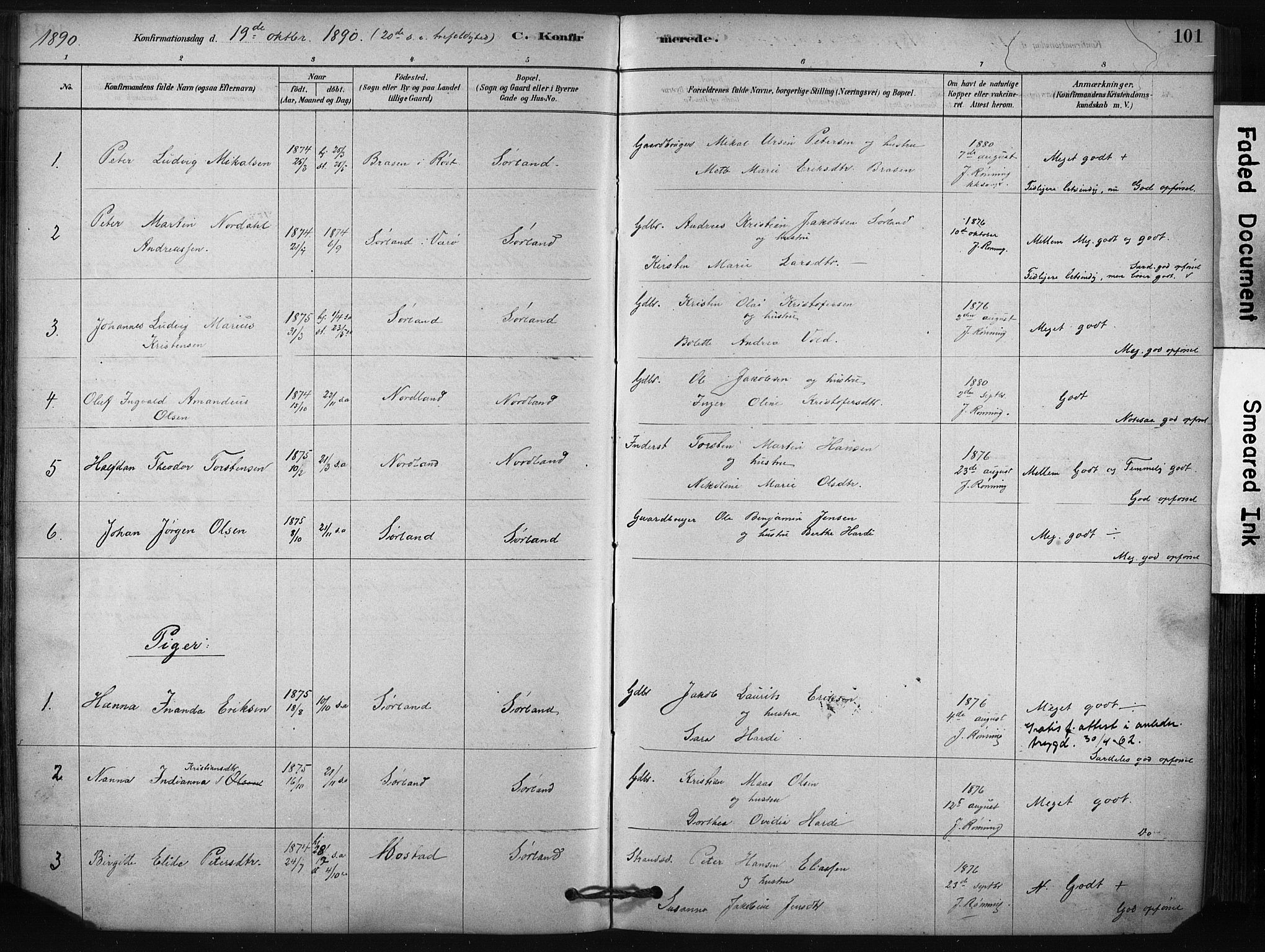 Ministerialprotokoller, klokkerbøker og fødselsregistre - Nordland, SAT/A-1459/807/L0122: Ministerialbok nr. 807A05, 1880-1902, s. 101