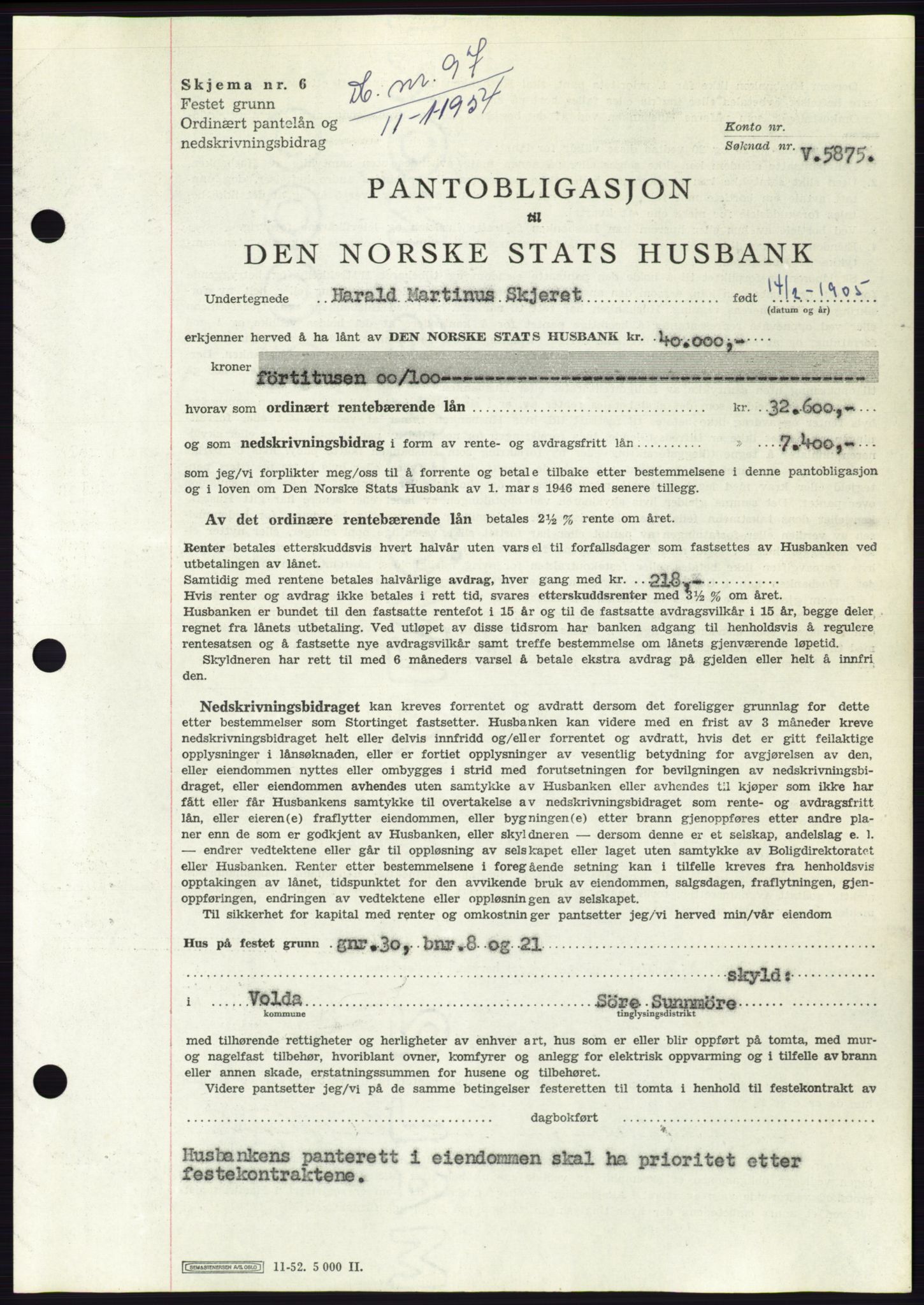 Søre Sunnmøre sorenskriveri, SAT/A-4122/1/2/2C/L0124: Pantebok nr. 12B, 1953-1954, Dagboknr: 97/1954