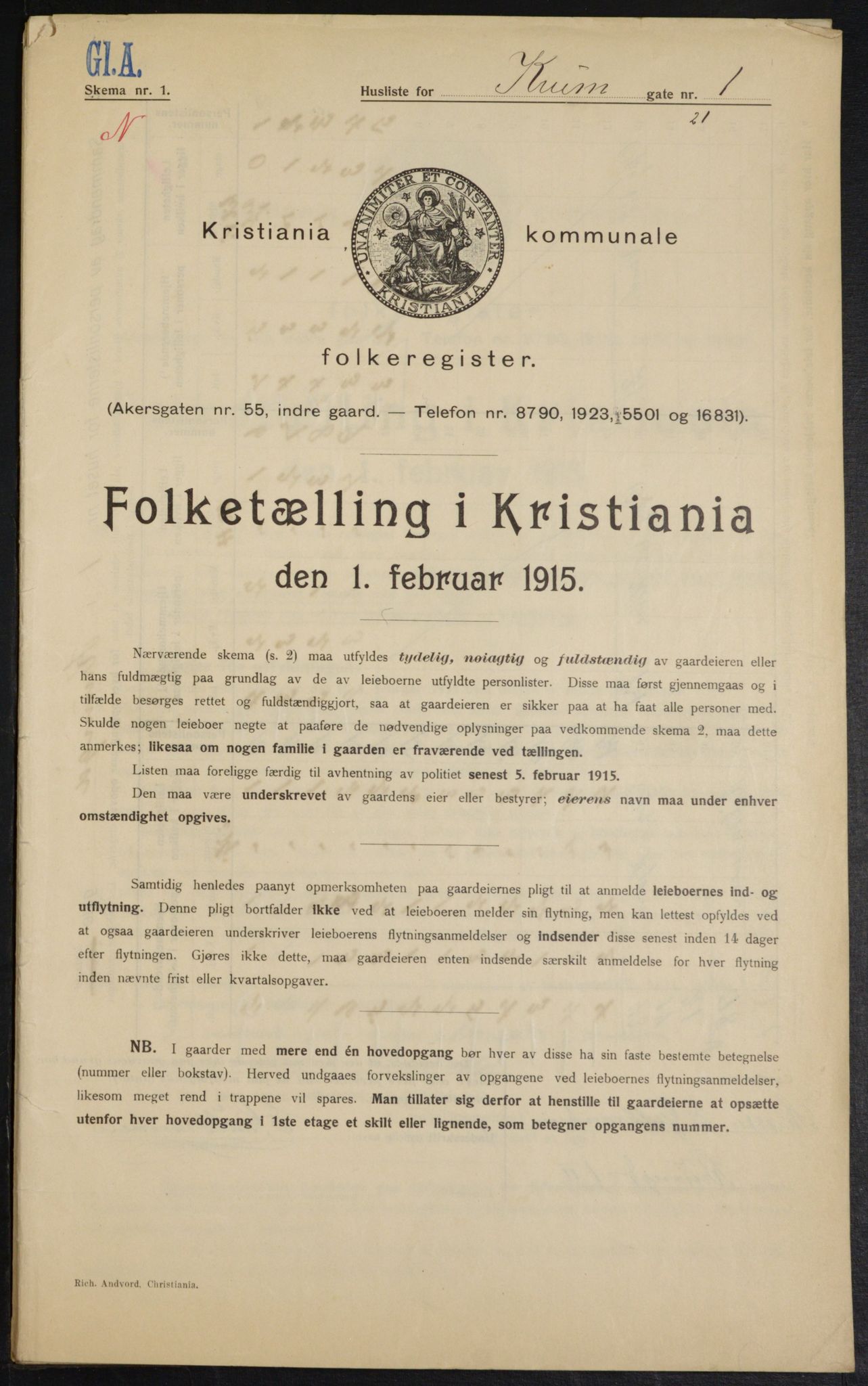 OBA, Kommunal folketelling 1.2.1915 for Kristiania, 1915, s. 54199