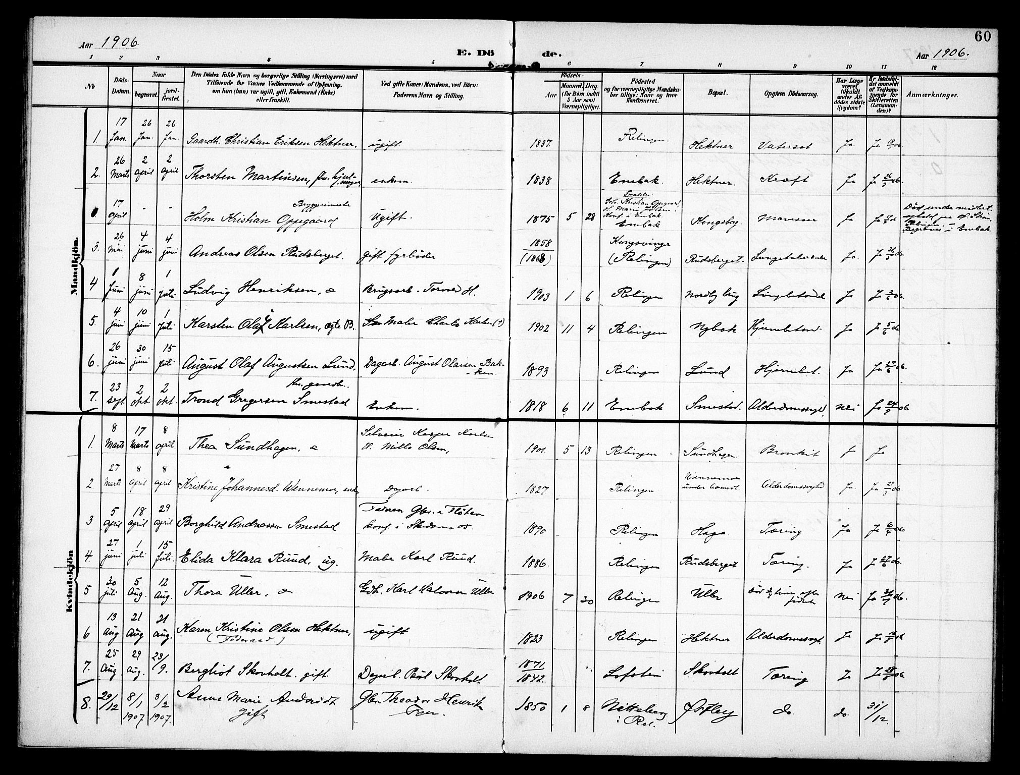 Fet prestekontor Kirkebøker, AV/SAO-A-10370a/F/Fb/L0003: Ministerialbok nr. II 3, 1905-1914, s. 60