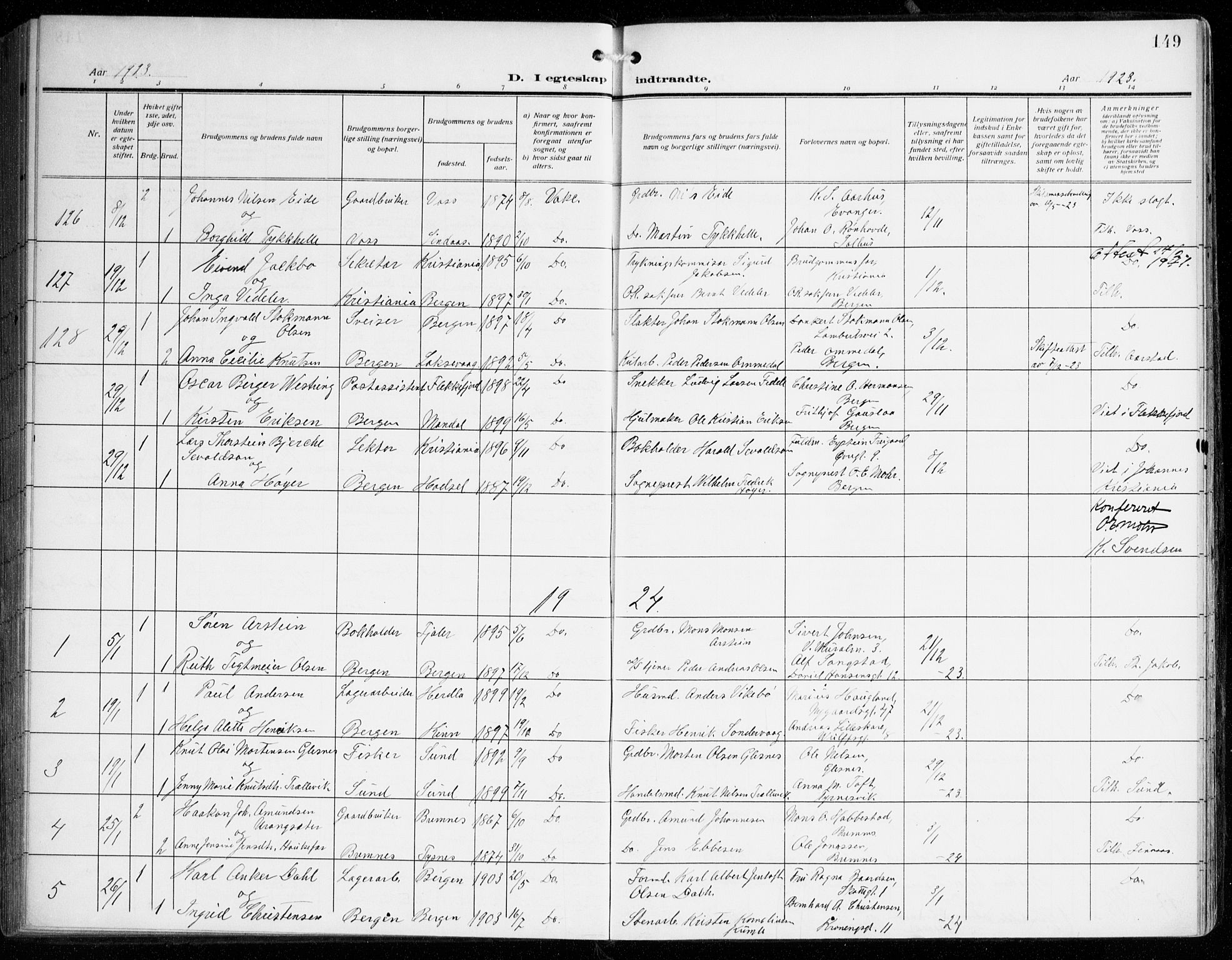 Johanneskirken sokneprestembete, AV/SAB-A-76001/H/Haa/L0013: Ministerialbok nr. D 2, 1912-1929, s. 149