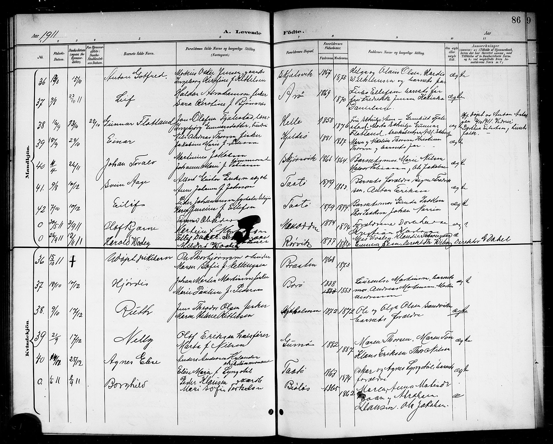 Skåtøy kirkebøker, AV/SAKO-A-304/G/Ga/L0004: Klokkerbok nr. I 4, 1898-1916, s. 86