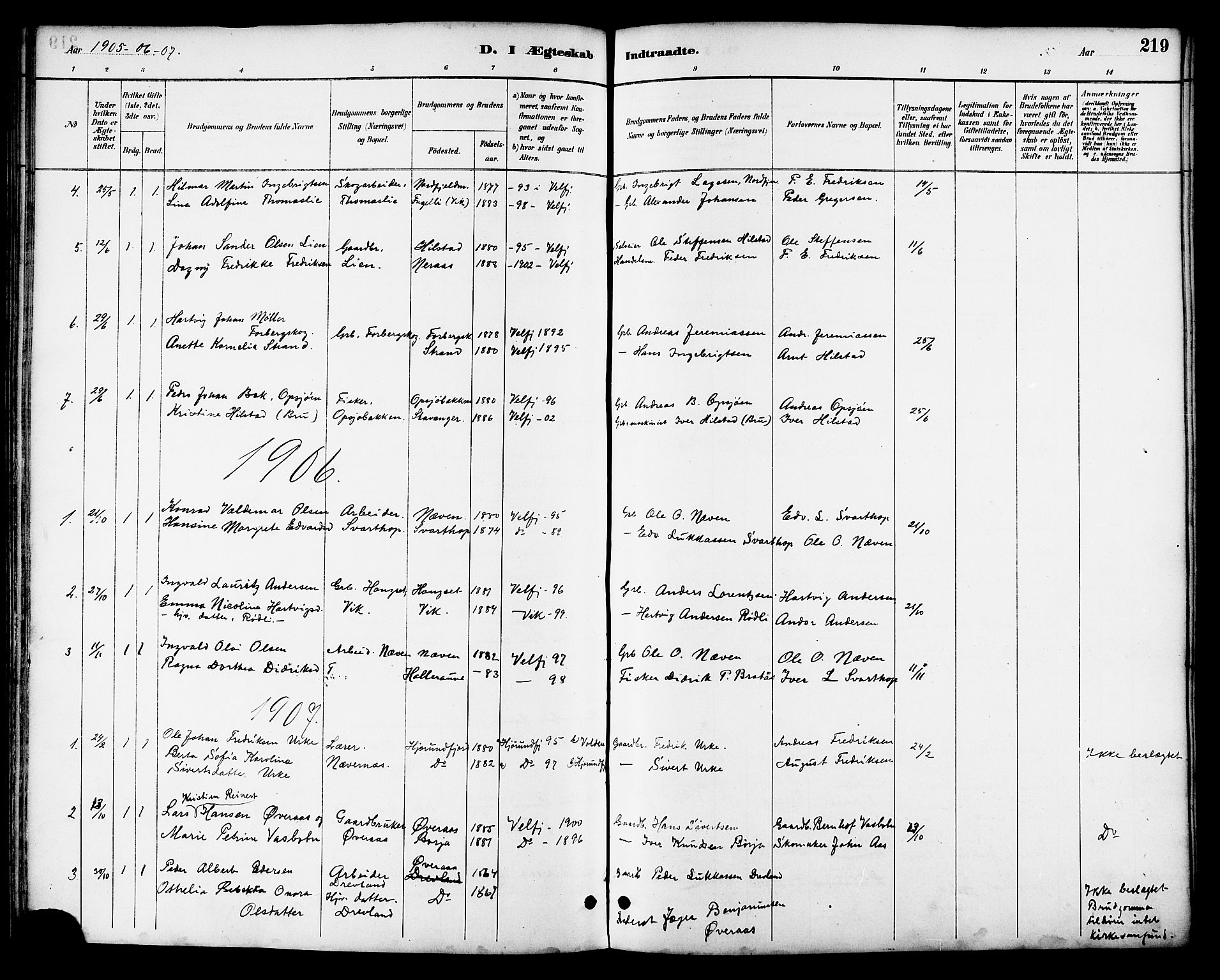 Ministerialprotokoller, klokkerbøker og fødselsregistre - Nordland, AV/SAT-A-1459/814/L0230: Klokkerbok nr. 814C03, 1884-1911, s. 219