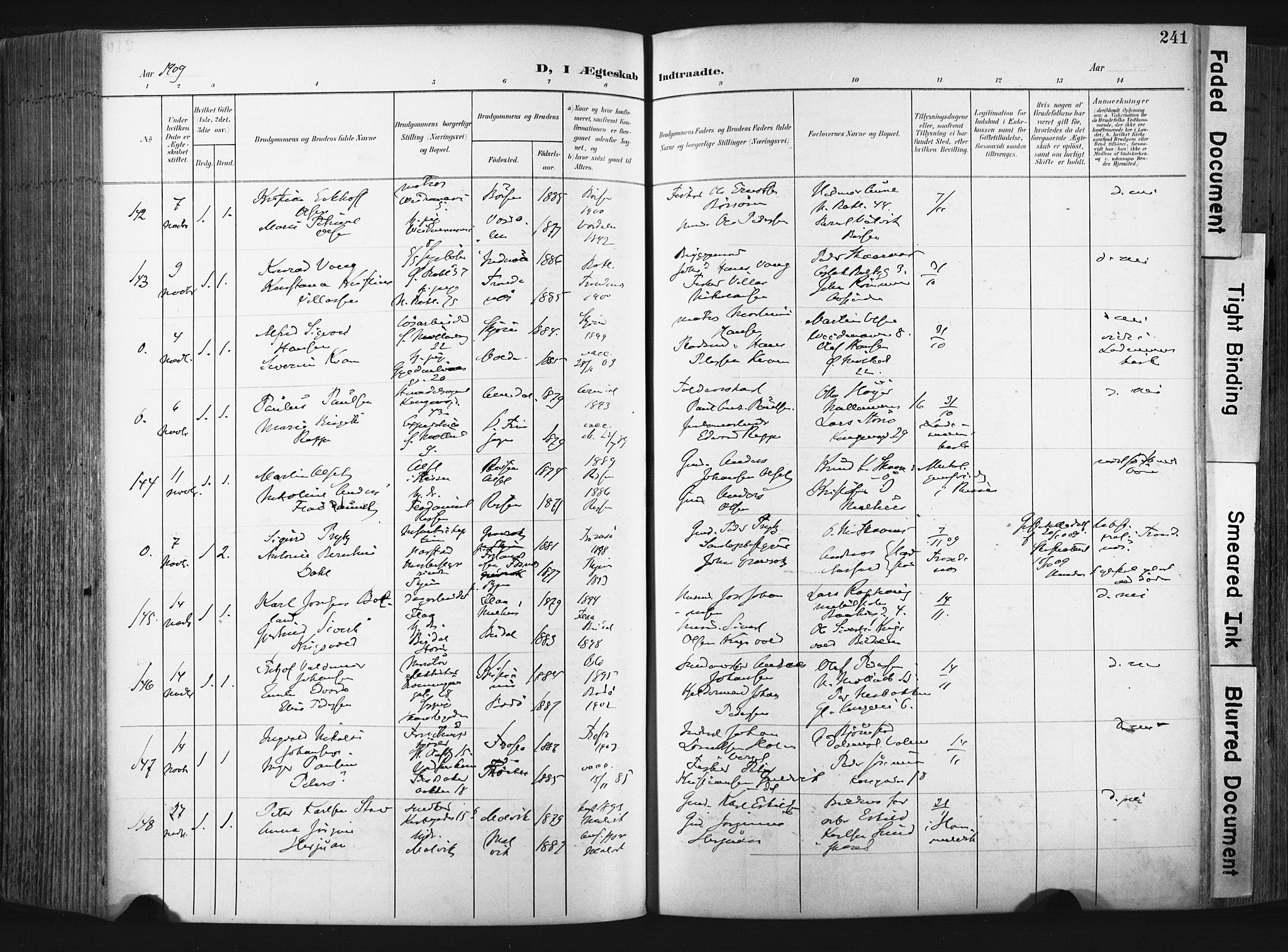 Ministerialprotokoller, klokkerbøker og fødselsregistre - Sør-Trøndelag, SAT/A-1456/604/L0201: Ministerialbok nr. 604A21, 1901-1911, s. 241