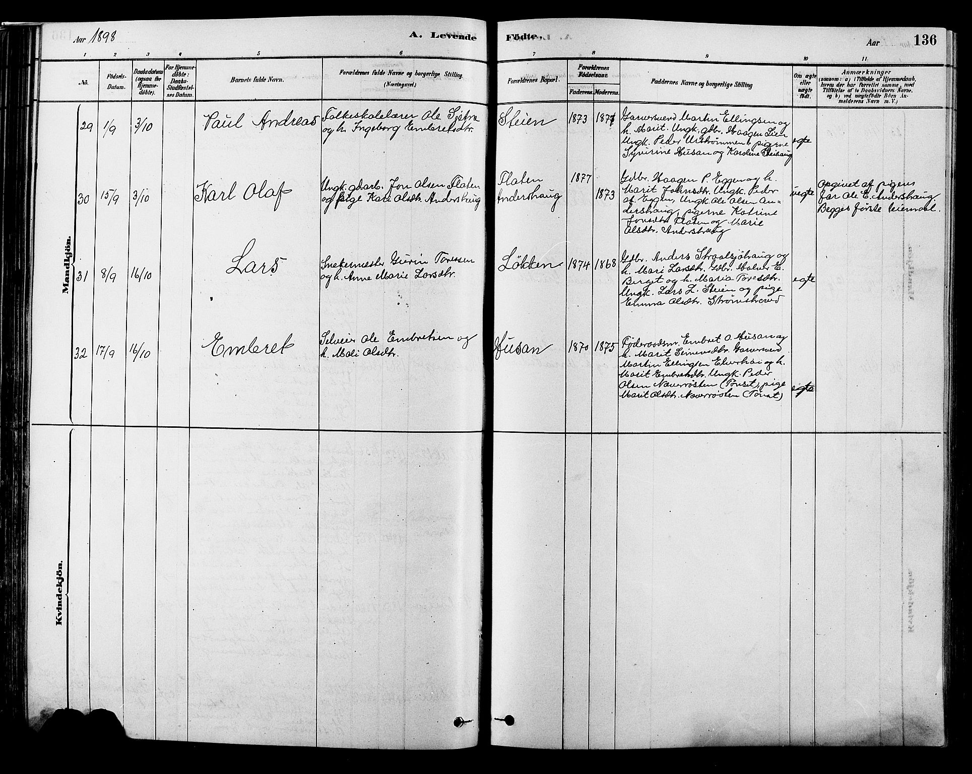 Alvdal prestekontor, AV/SAH-PREST-060/H/Ha/Hab/L0003: Klokkerbok nr. 3, 1878-1907, s. 136