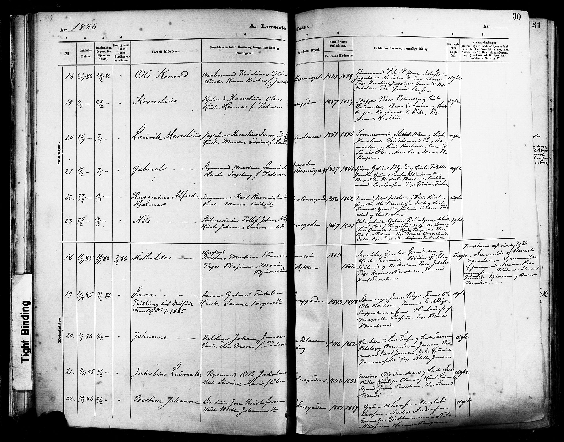 St. Johannes sokneprestkontor, AV/SAST-A-101814/001/30/30BA/L0001: Ministerialbok nr. A 1, 1885-1891, s. 30