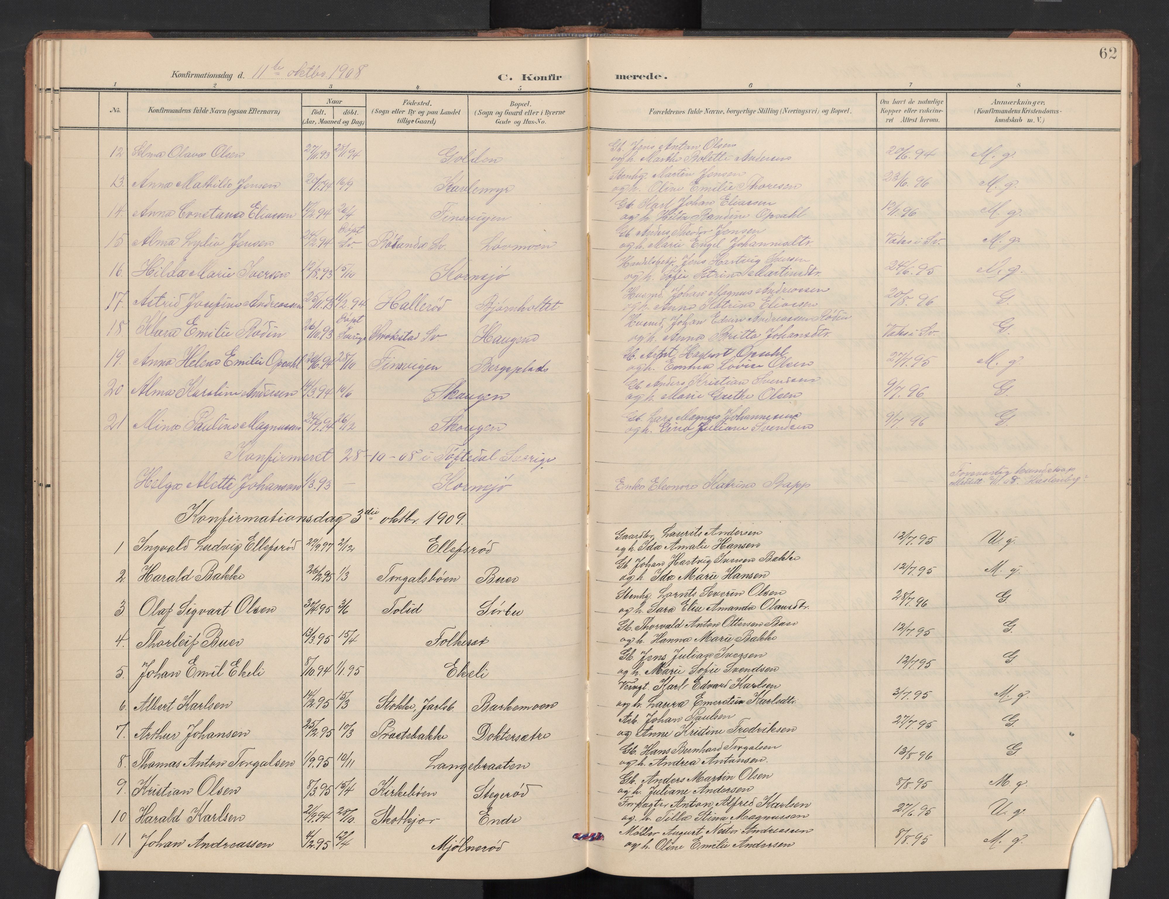 Idd prestekontor Kirkebøker, AV/SAO-A-10911/G/Gc/L0001: Klokkerbok nr. III 1, 1901-1910, s. 62