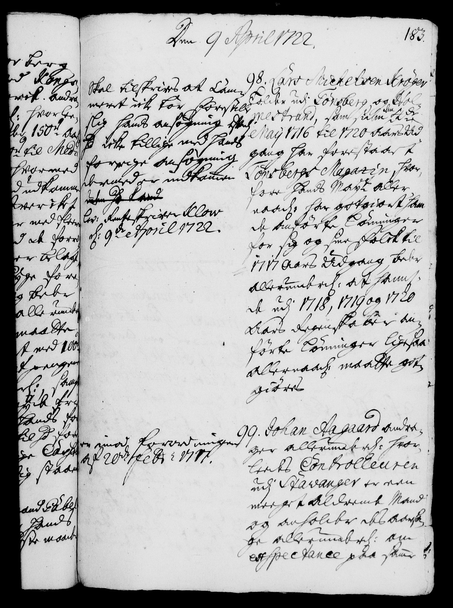 Rentekammeret, Kammerkanselliet, AV/RA-EA-3111/G/Gh/Gha/L0005: Norsk ekstraktmemorialprotokoll (merket RK 53.50), 1721-1723, s. 183