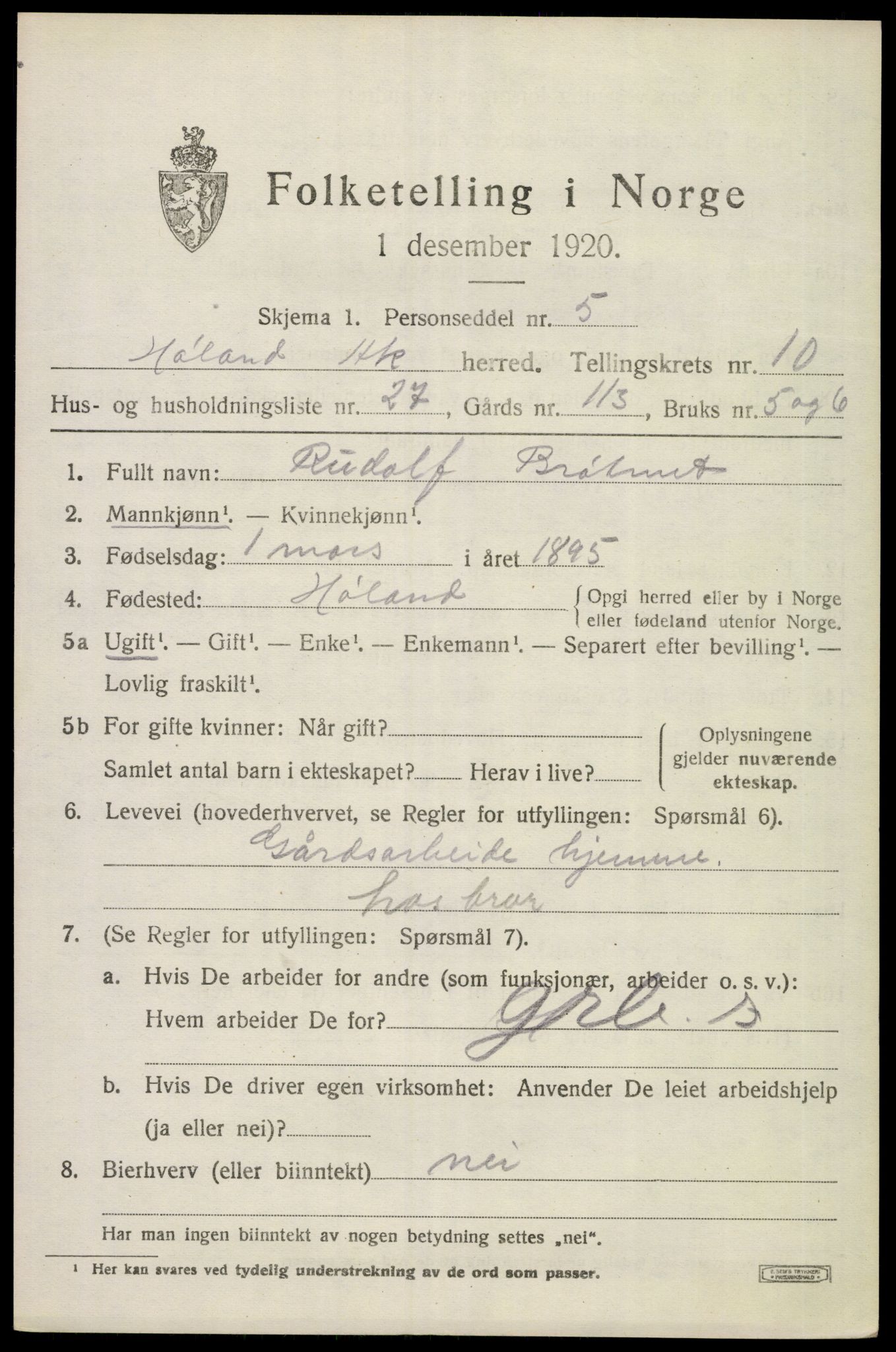SAO, Folketelling 1920 for 0221 Høland herred, 1920, s. 10619