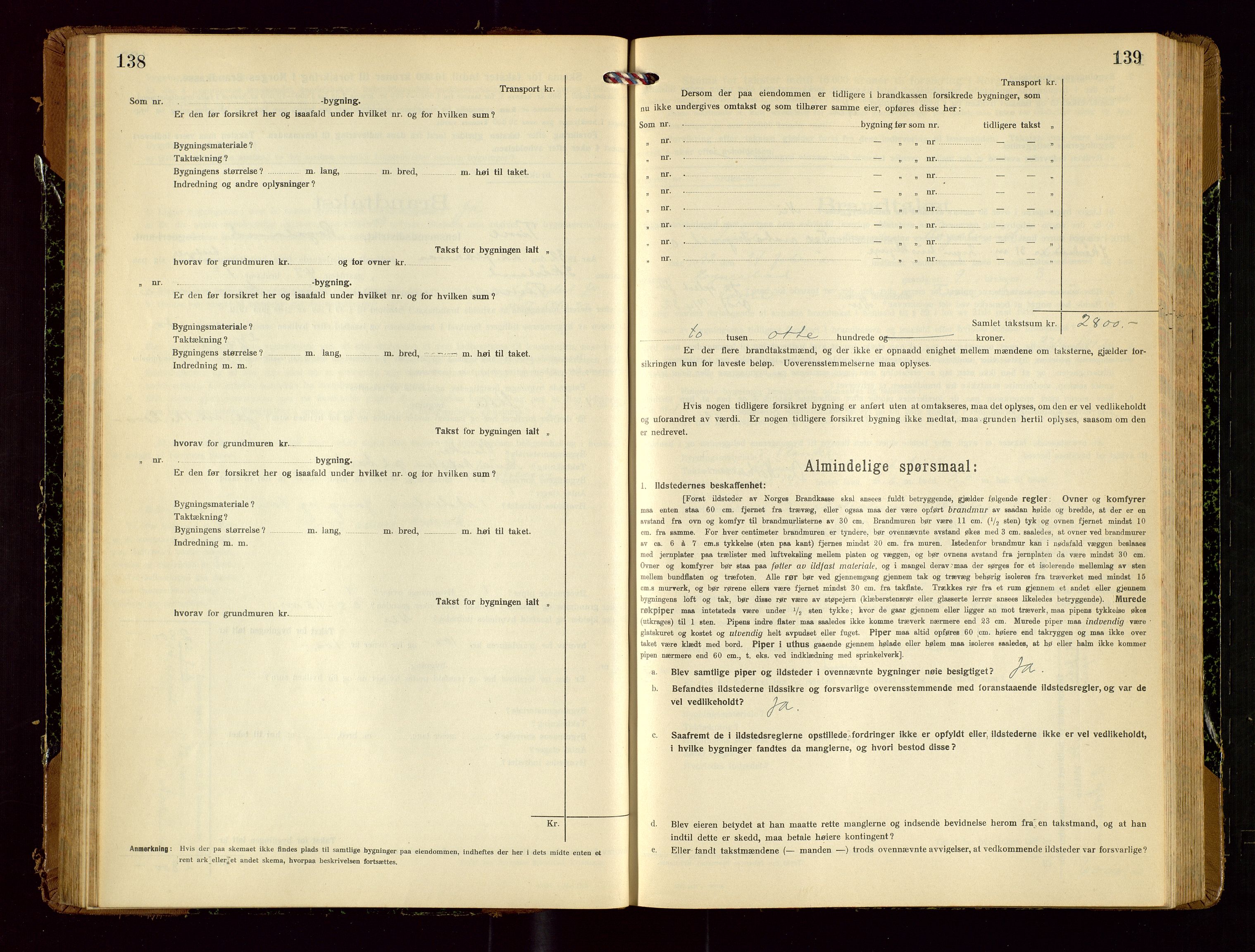 Time lensmannskontor, AV/SAST-A-100420/Gob/L0002: Branntakstprotokoll, 1919-1952, s. 138-139