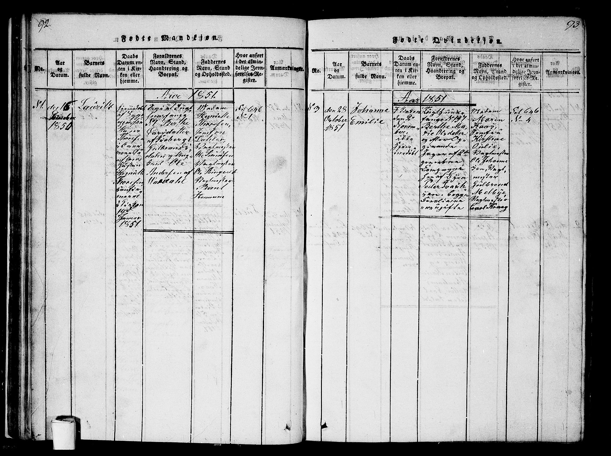 Kristiania tukthusprest Kirkebøker, AV/SAO-A-10881/G/Ga/L0001: Klokkerbok nr. 1, 1818-1857, s. 92-93