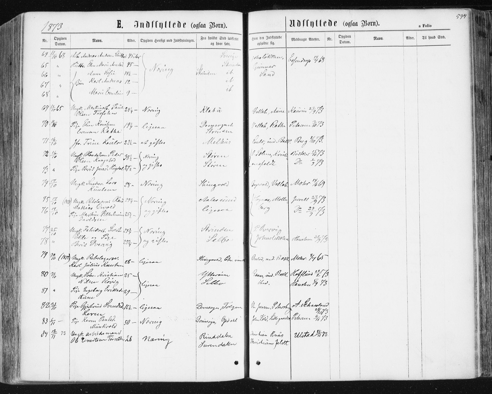 Ministerialprotokoller, klokkerbøker og fødselsregistre - Sør-Trøndelag, SAT/A-1456/604/L0186: Ministerialbok nr. 604A07, 1866-1877, s. 597