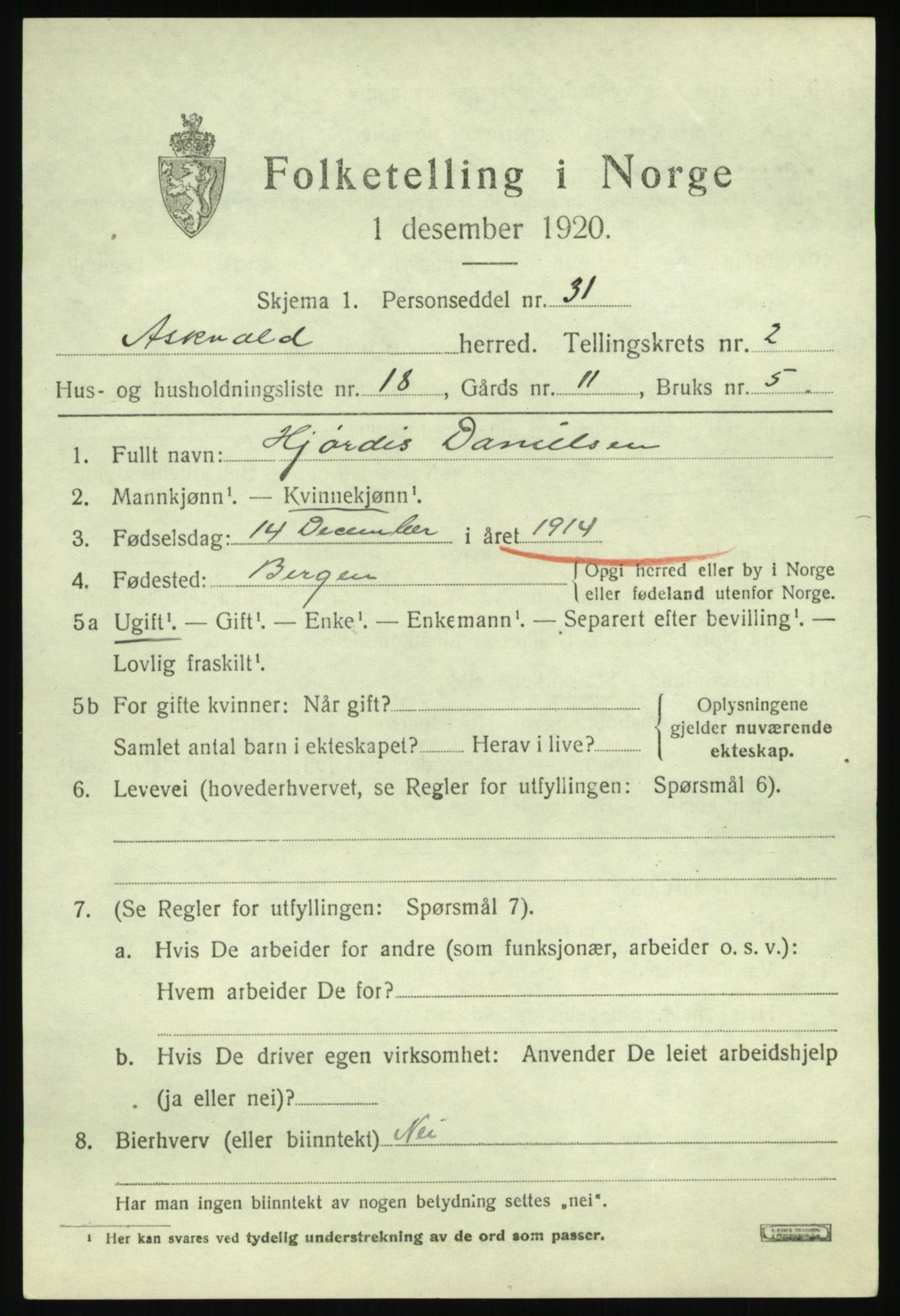 SAB, Folketelling 1920 for 1428 Askvoll herred, 1920, s. 2046