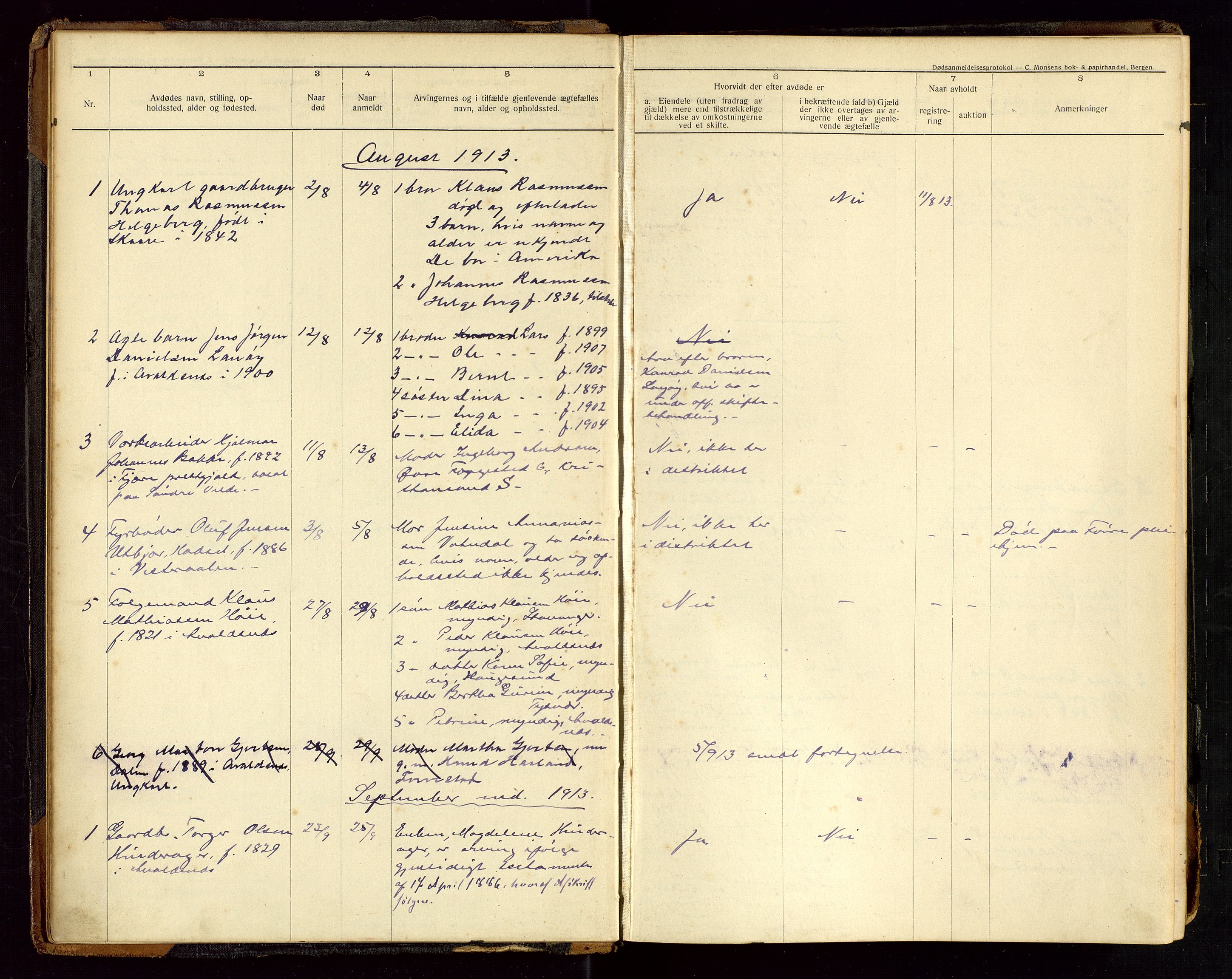 Avaldsnes lensmannskontor, AV/SAST-A-100286/Gga/L0002: Dødsfallsprotokoll for Avaldsnes herred, 1912-1920
