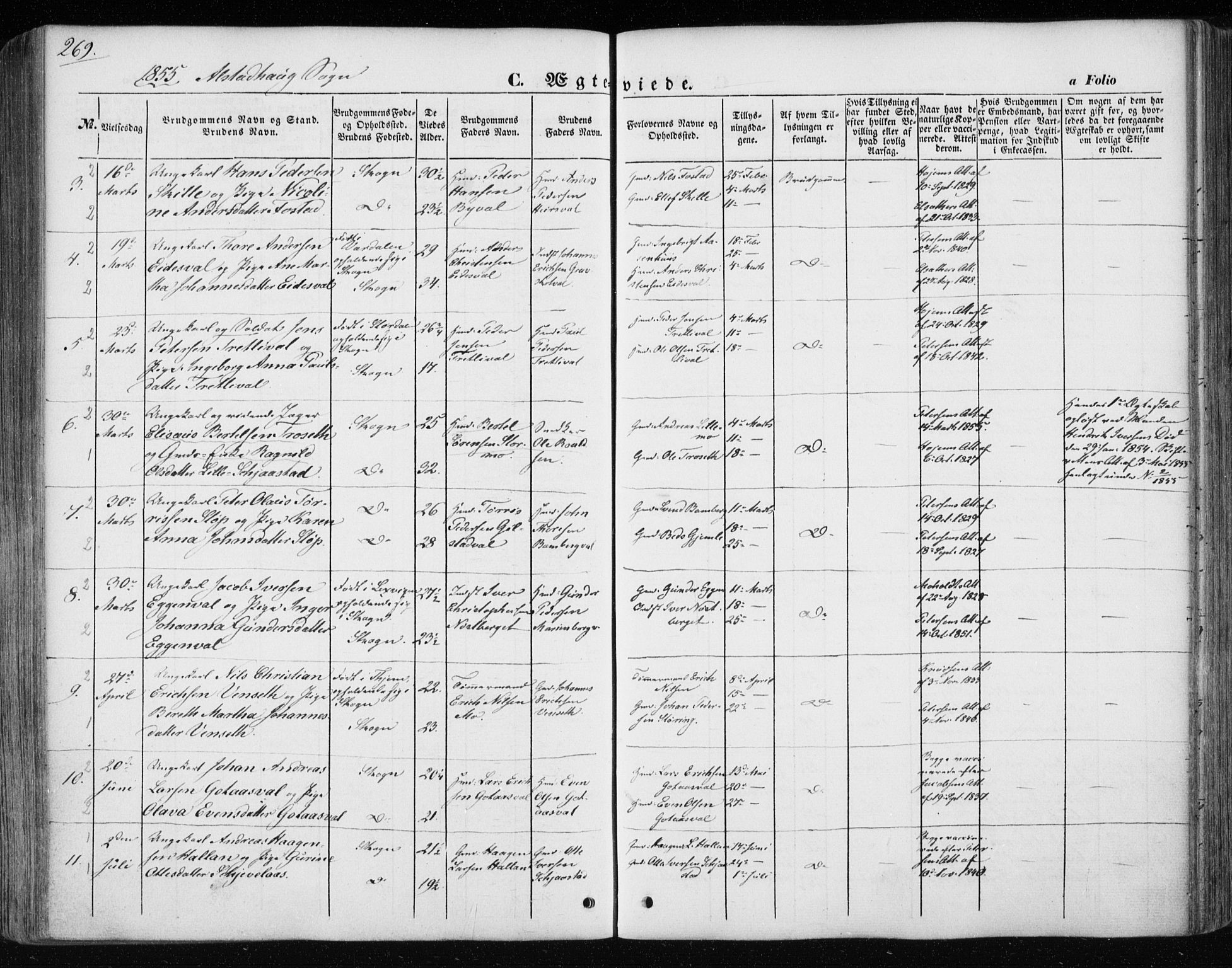 Ministerialprotokoller, klokkerbøker og fødselsregistre - Nord-Trøndelag, SAT/A-1458/717/L0154: Ministerialbok nr. 717A07 /1, 1850-1862, s. 269