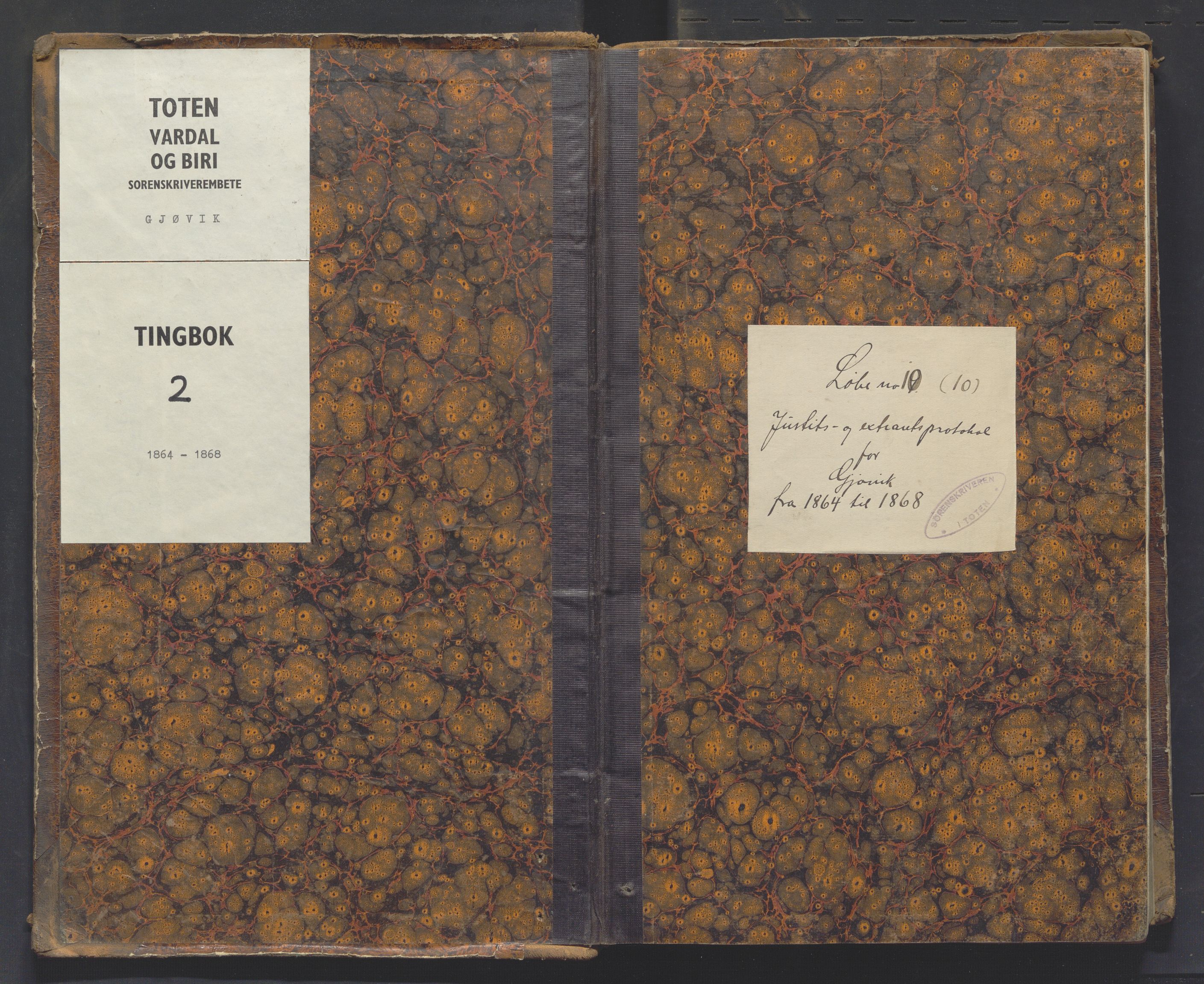 Toten tingrett, SAH/TING-006/G/Gb/Gbb/L0002: Justis- og ekstrarettsprotokoll, 1864-1868