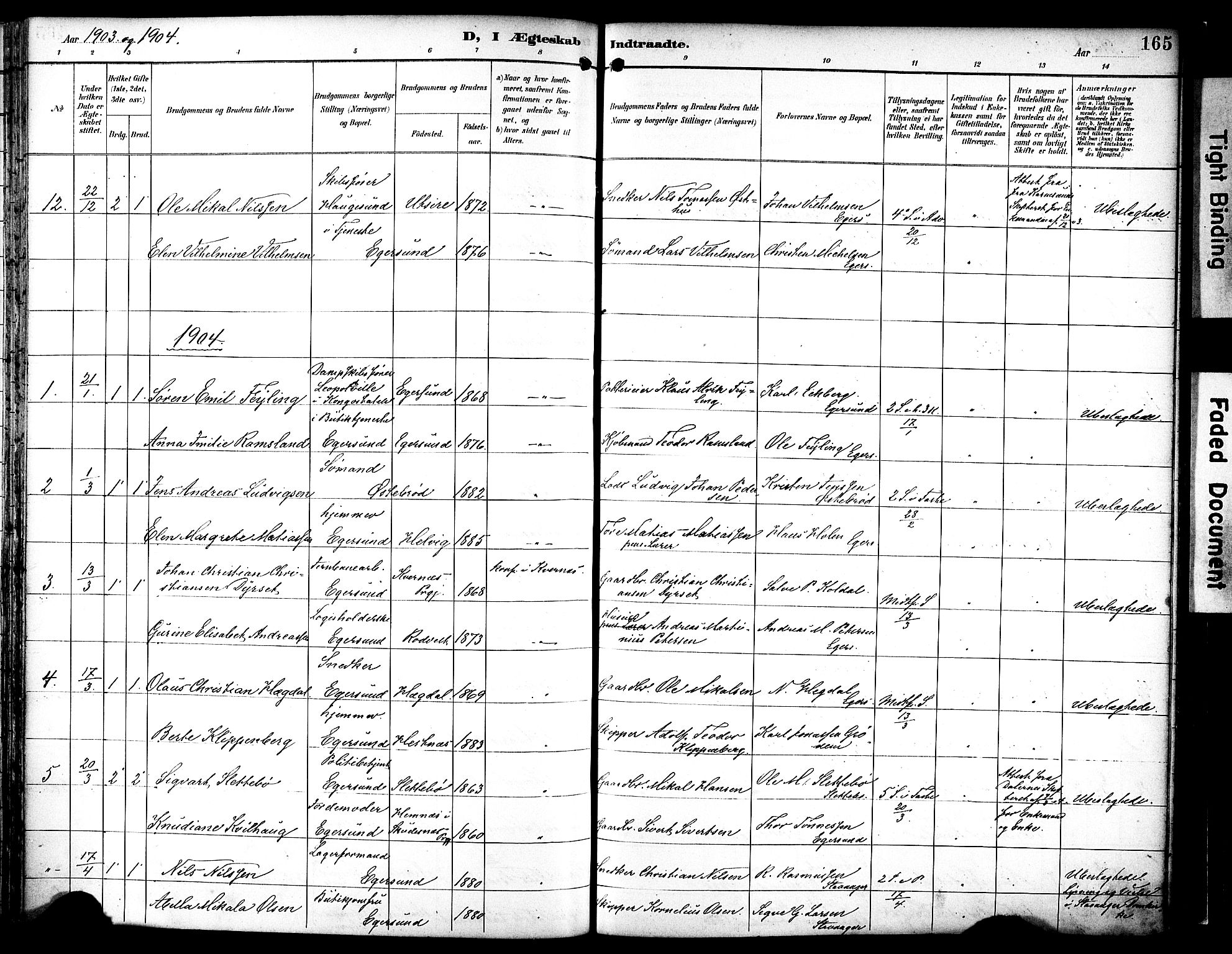 Eigersund sokneprestkontor, SAST/A-101807/S08/L0019: Ministerialbok nr. A 18, 1892-1905, s. 165