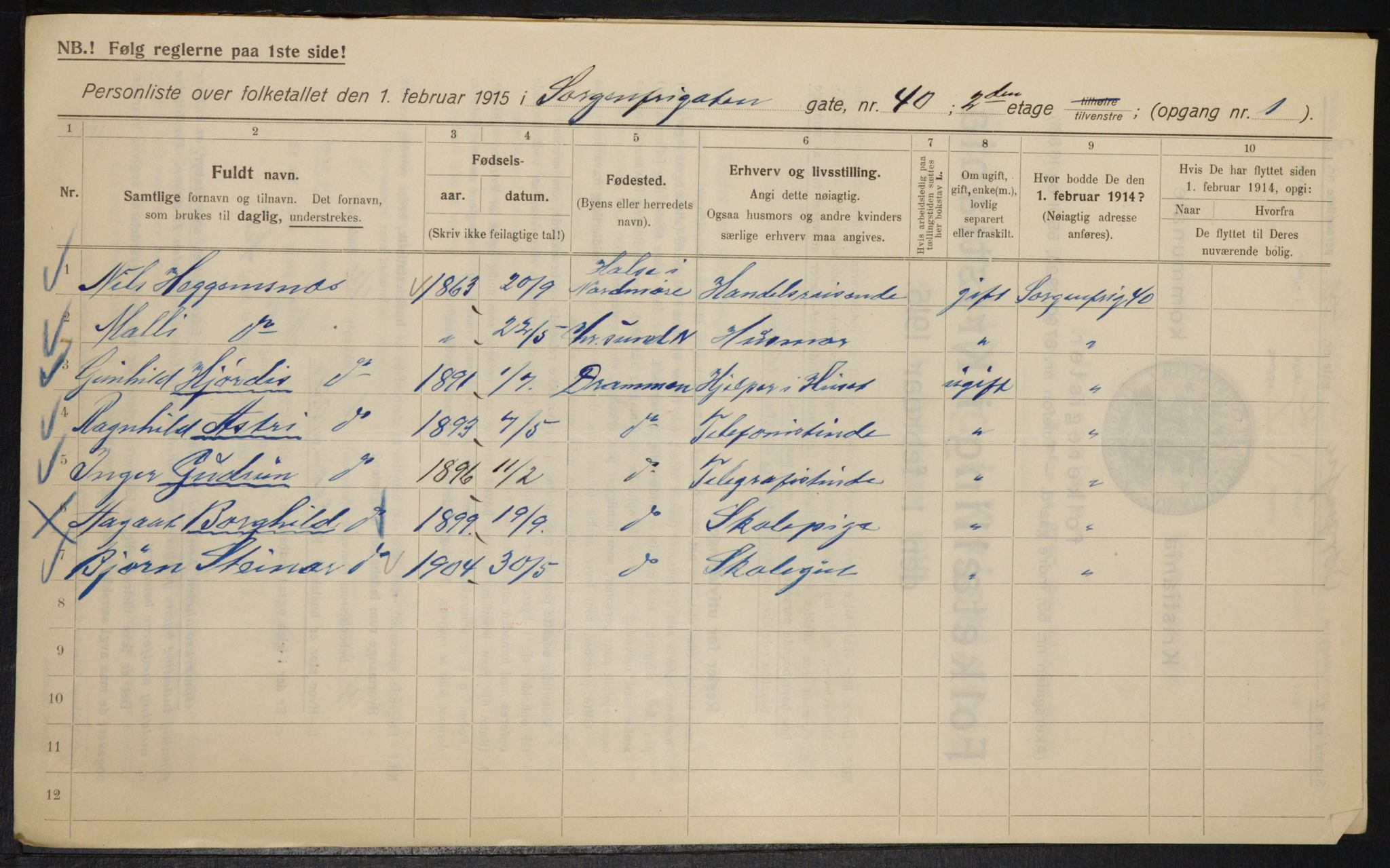 OBA, Kommunal folketelling 1.2.1915 for Kristiania, 1915, s. 100318