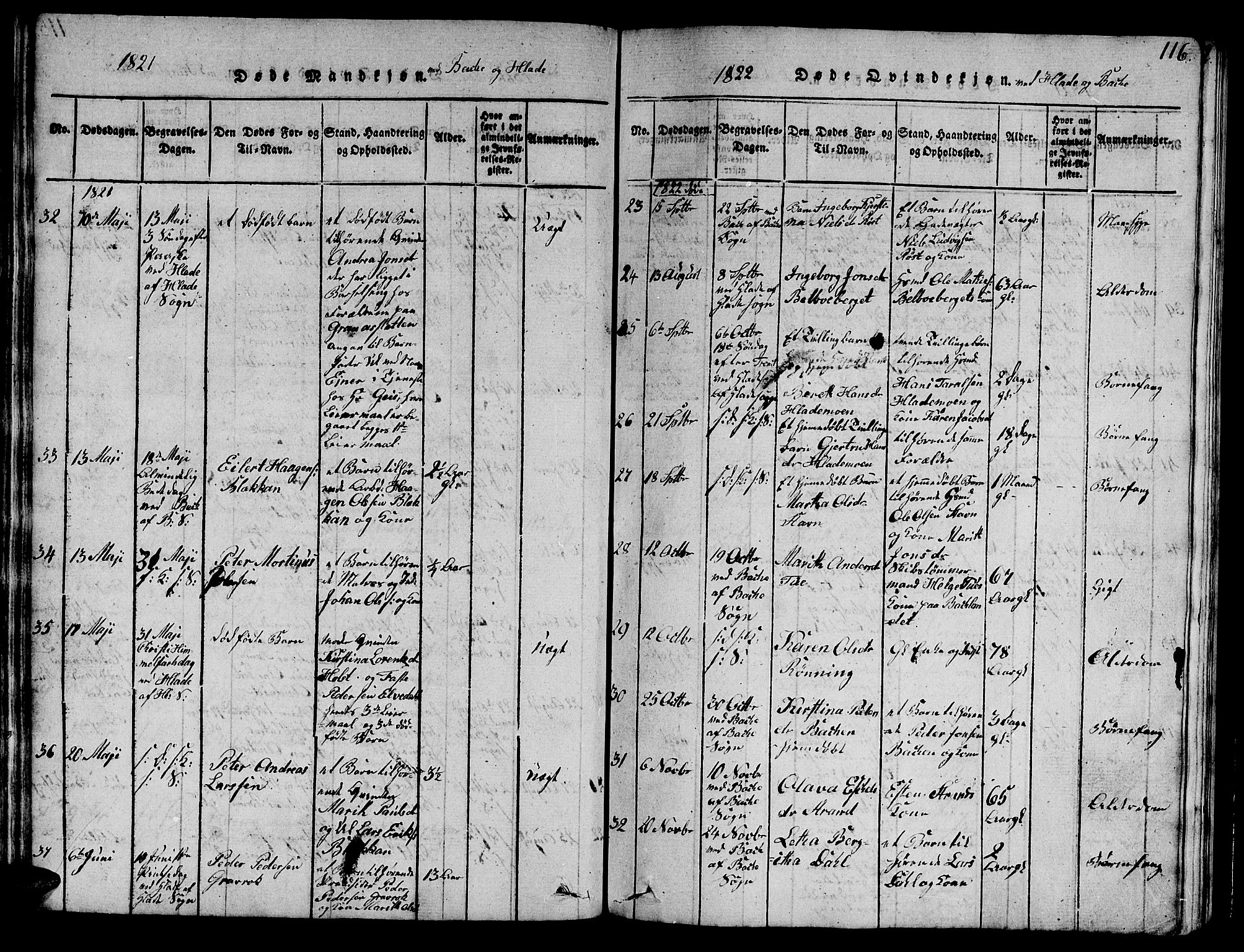 Ministerialprotokoller, klokkerbøker og fødselsregistre - Sør-Trøndelag, AV/SAT-A-1456/606/L0307: Klokkerbok nr. 606C03, 1817-1824, s. 116