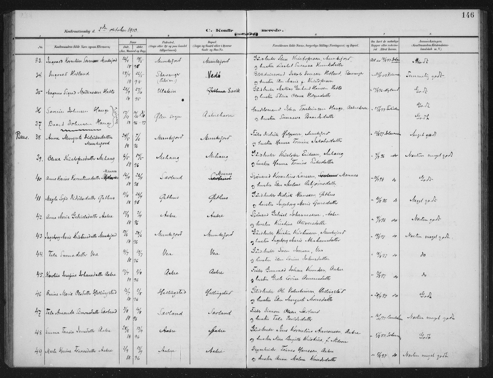 Kopervik sokneprestkontor, AV/SAST-A-101850/H/Ha/Haa/L0005: Ministerialbok nr. A 5, 1906-1924, s. 146