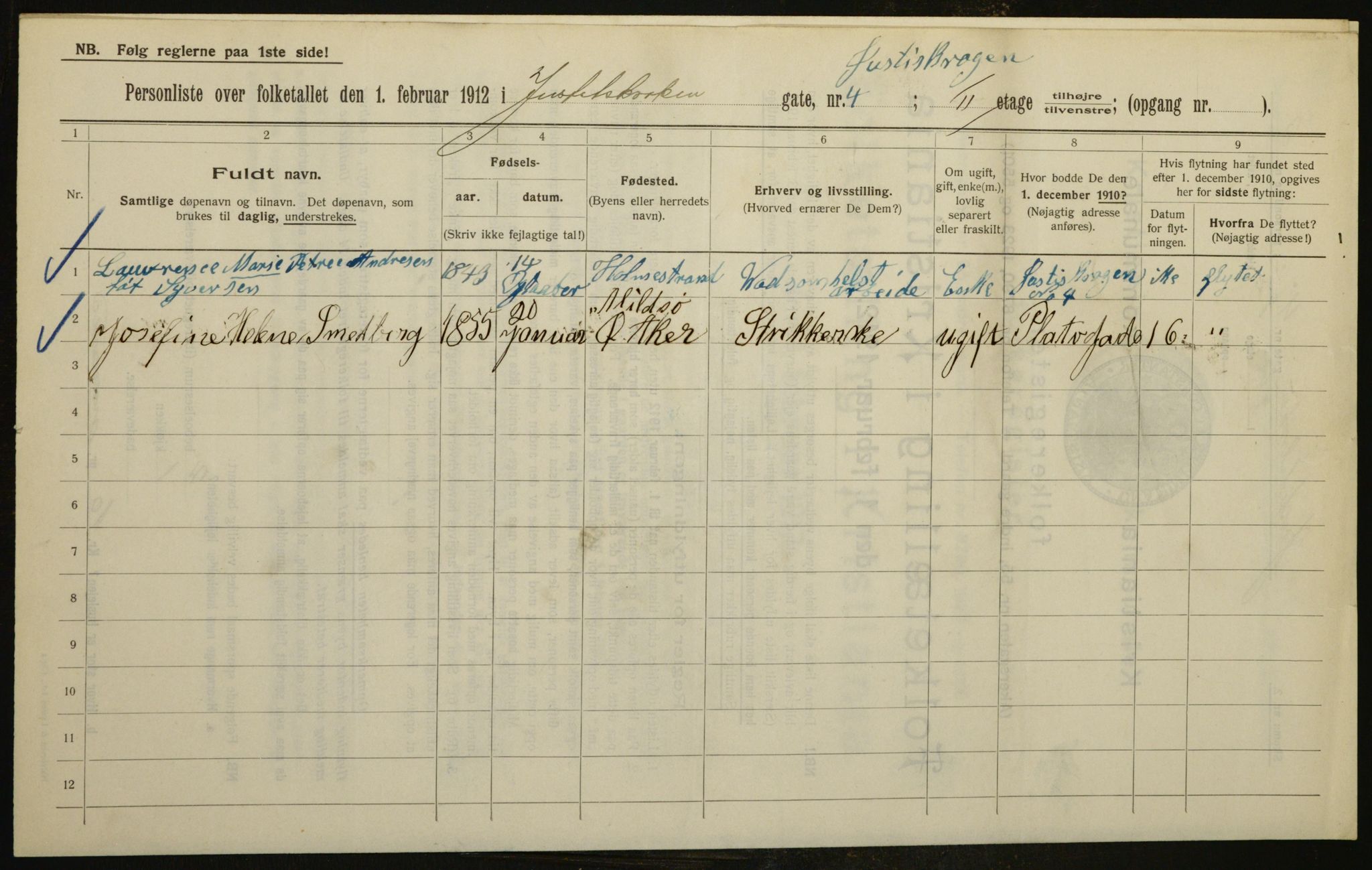 OBA, Kommunal folketelling 1.2.1912 for Kristiania, 1912, s. 48000