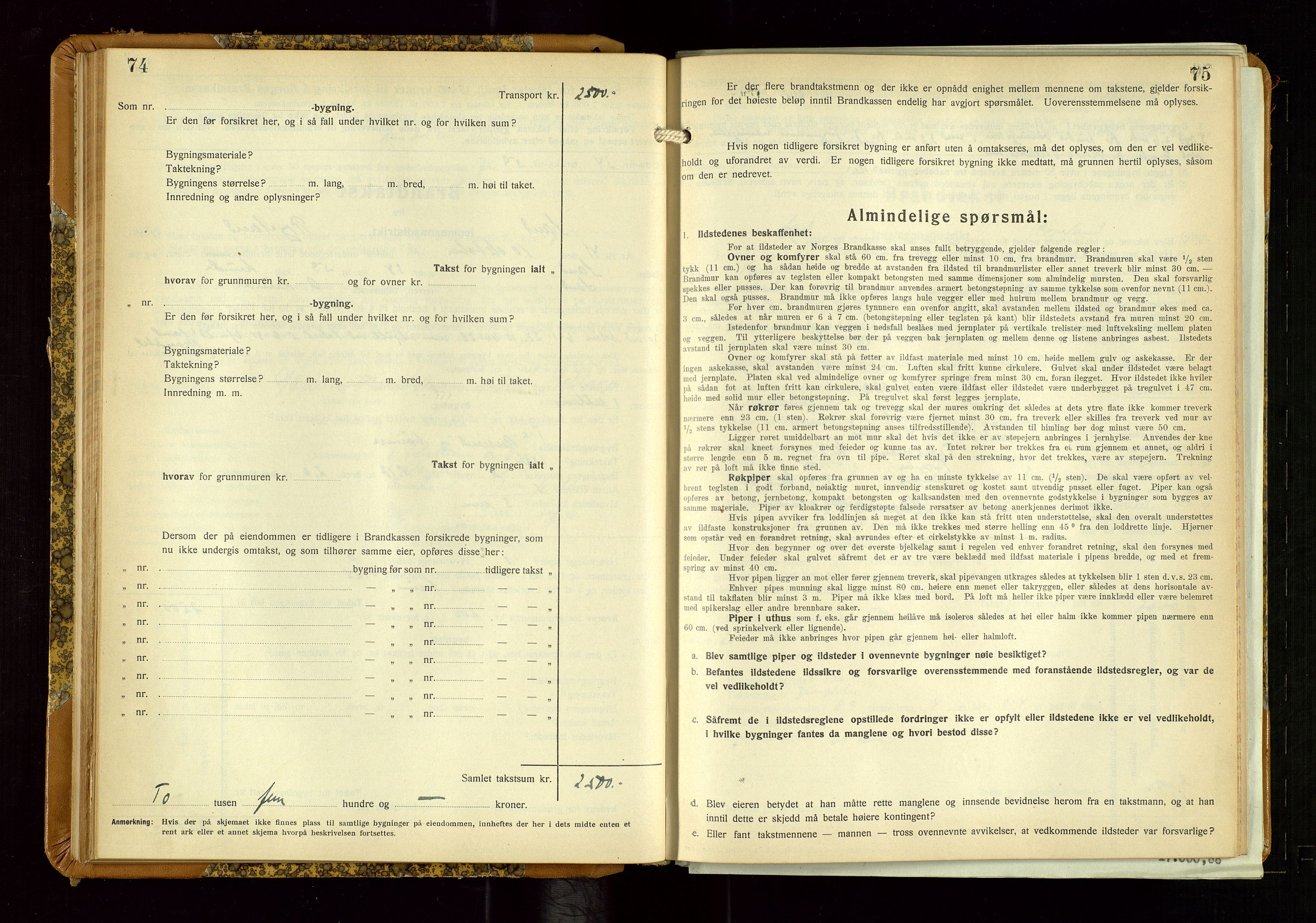 Sand lensmannskontor, AV/SAST-A-100415/Goc/L0002: "Brandtaxationsprotokol", 1936-1952, s. 74-75