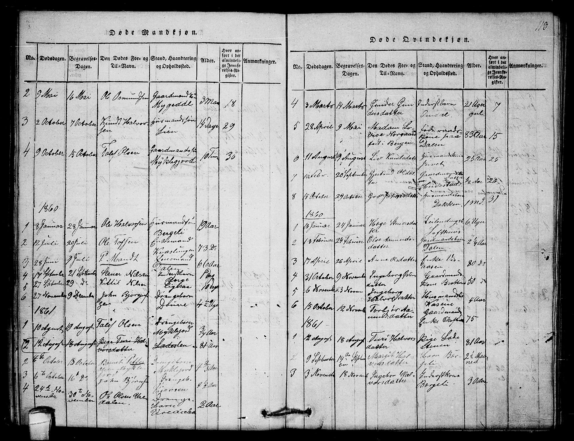 Lårdal kirkebøker, AV/SAKO-A-284/G/Gb/L0001: Klokkerbok nr. II 1, 1815-1865, s. 113