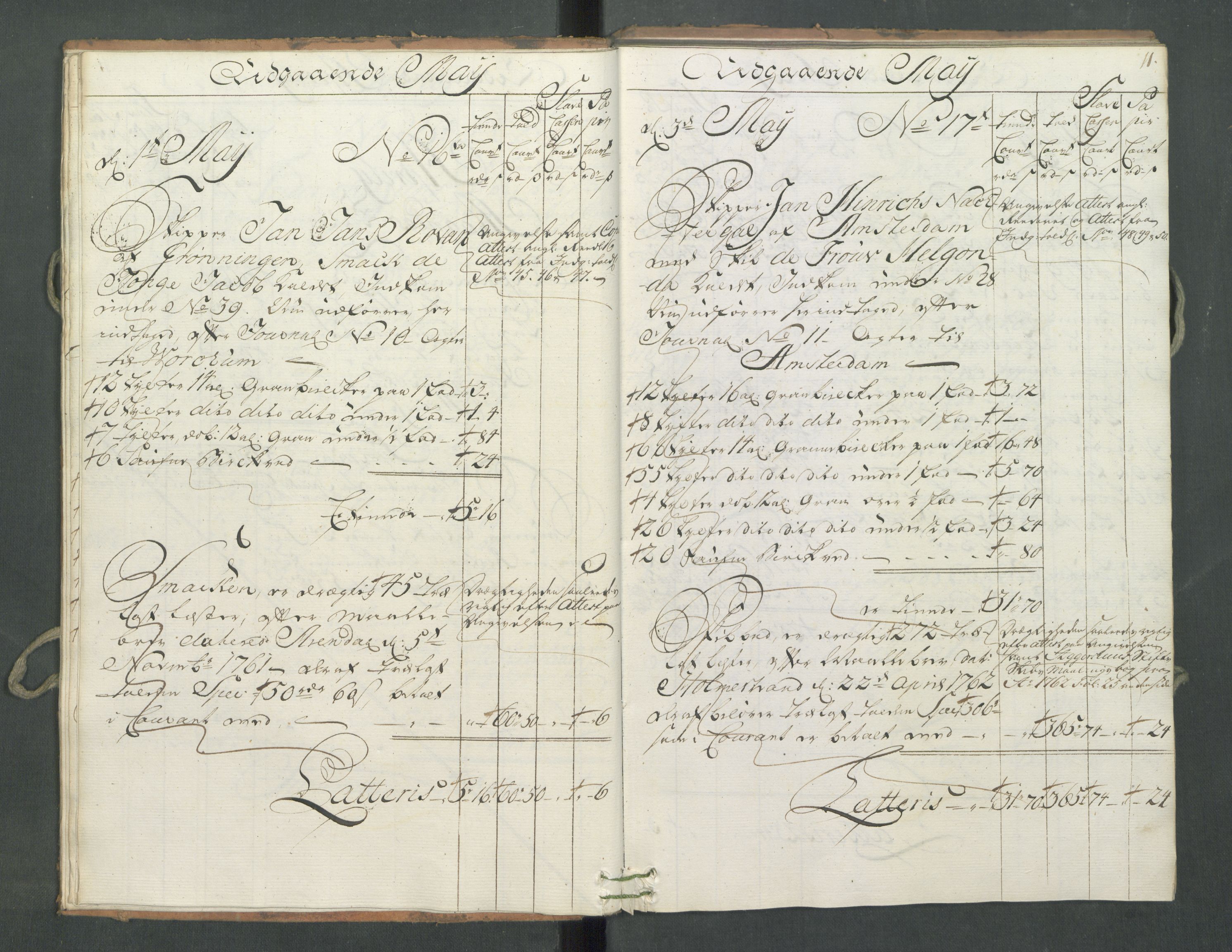Generaltollkammeret, tollregnskaper, AV/RA-EA-5490/R09/L0034/0001: Tollregnskaper Holmestrand / Utgående hovedtollbok, 1762, s. 10b-11a