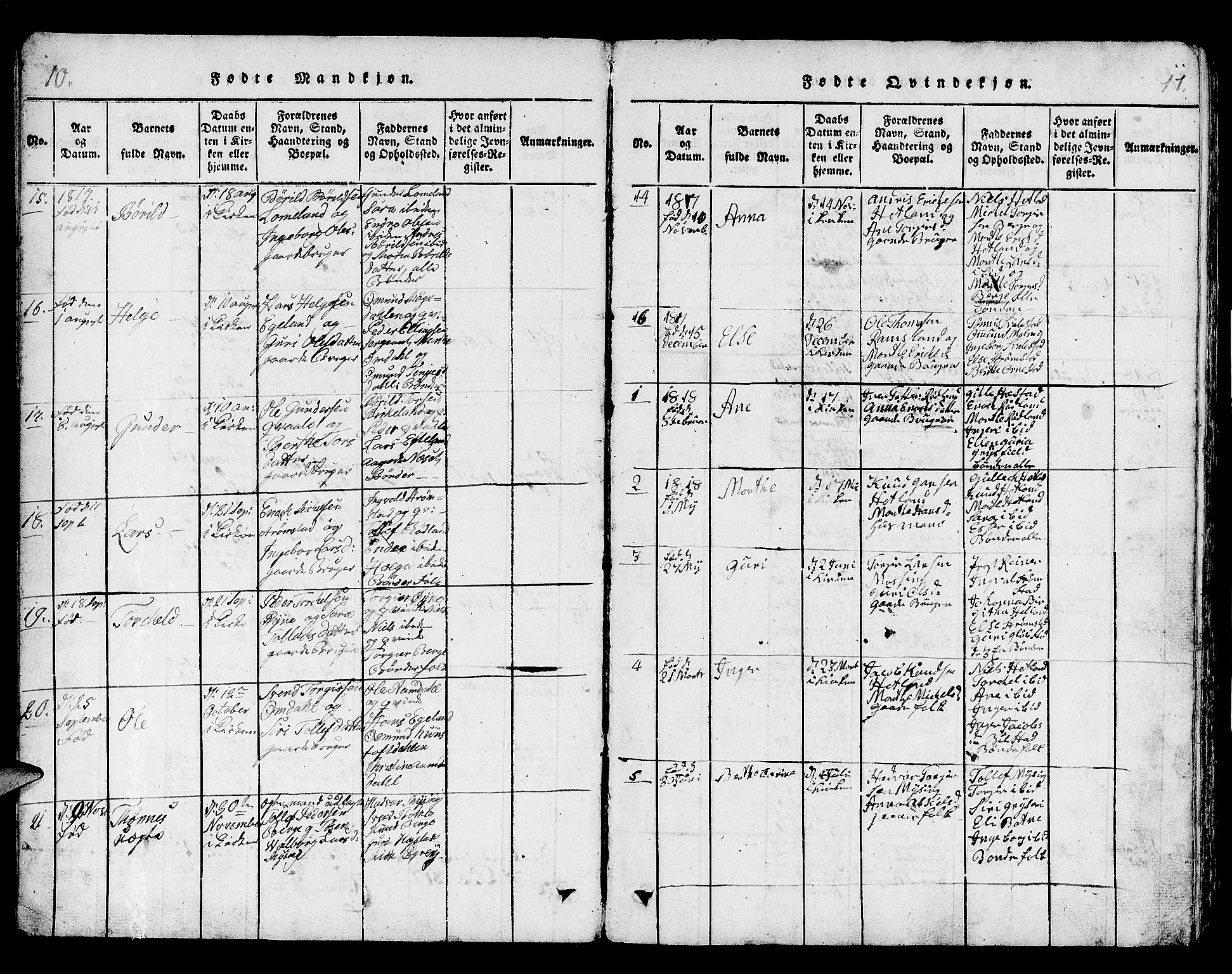 Helleland sokneprestkontor, AV/SAST-A-101810: Klokkerbok nr. B 1, 1815-1841, s. 10-11