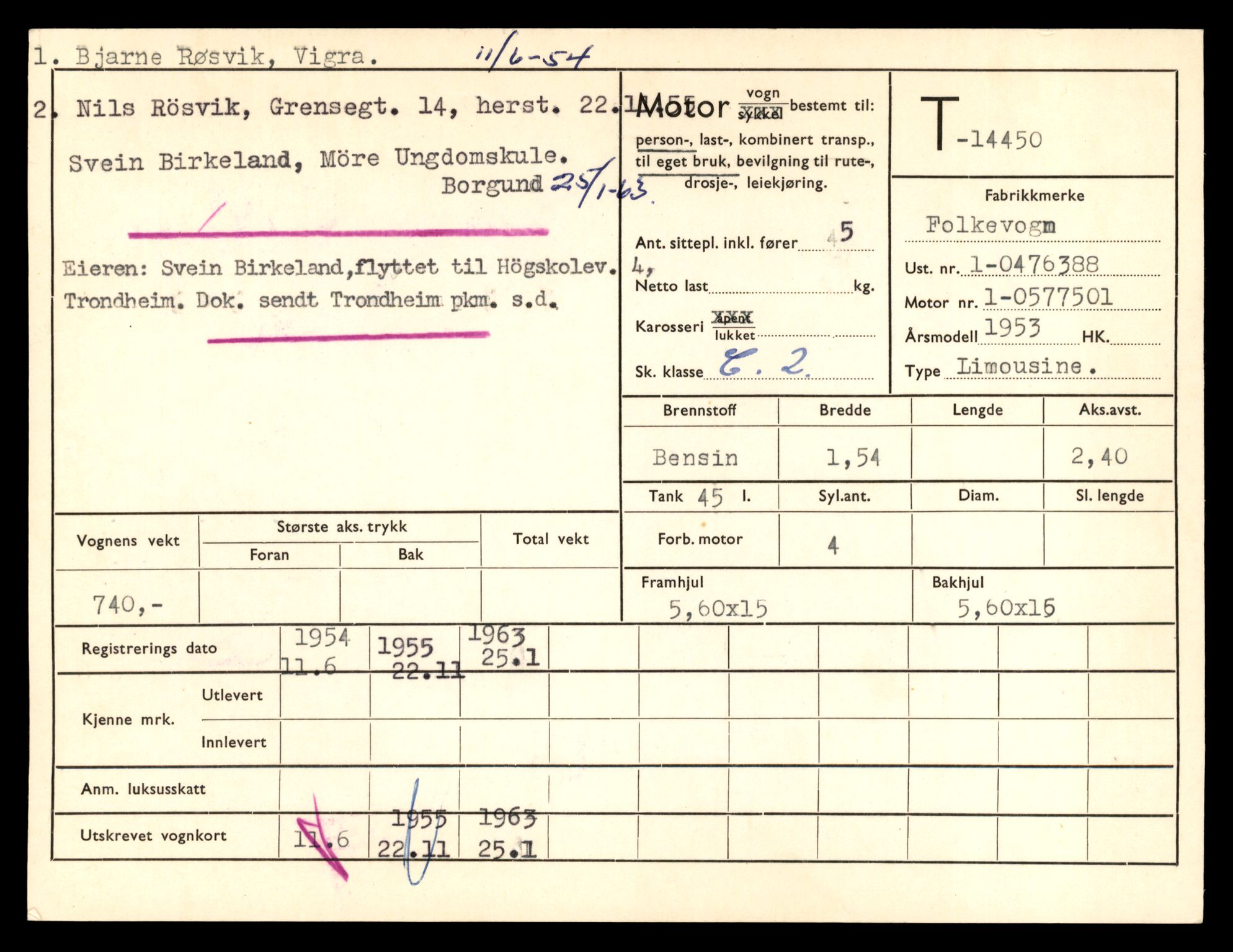 Møre og Romsdal vegkontor - Ålesund trafikkstasjon, AV/SAT-A-4099/F/Fe/L0046: Registreringskort for kjøretøy T 14445 - T 14579, 1927-1998
