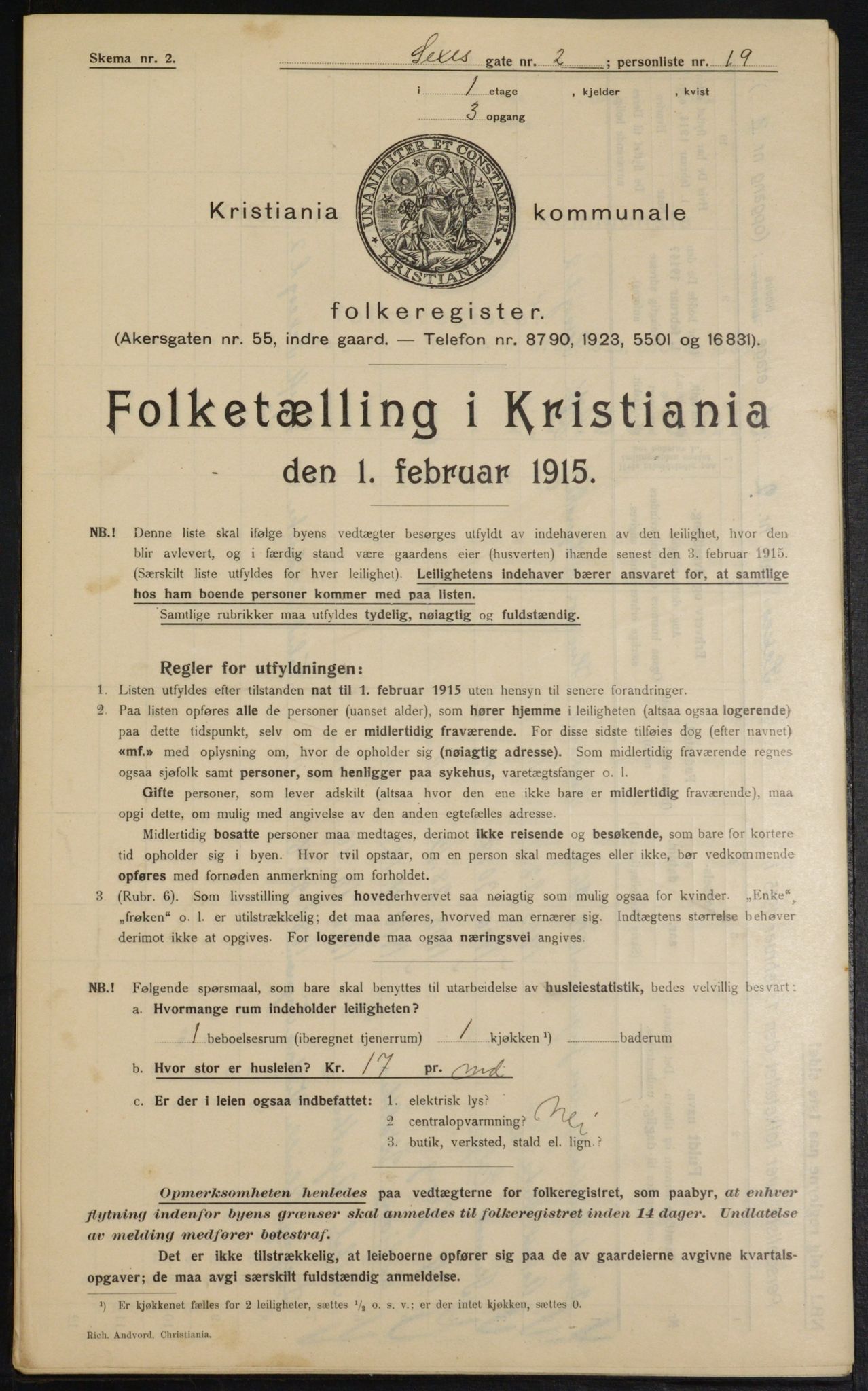 OBA, Kommunal folketelling 1.2.1915 for Kristiania, 1915, s. 94415