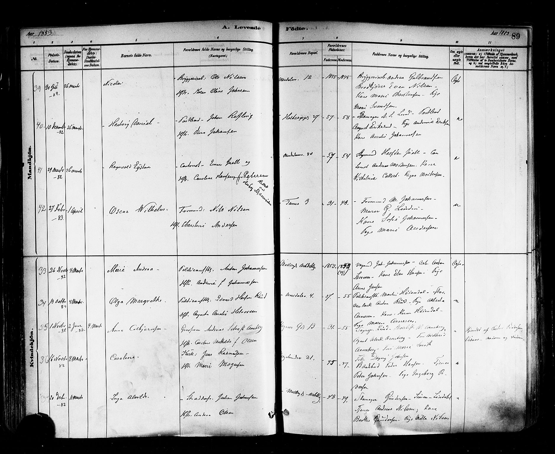 Trefoldighet prestekontor Kirkebøker, AV/SAO-A-10882/F/Fa/L0005: Ministerialbok nr. I 5, 1881-1891, s. 89