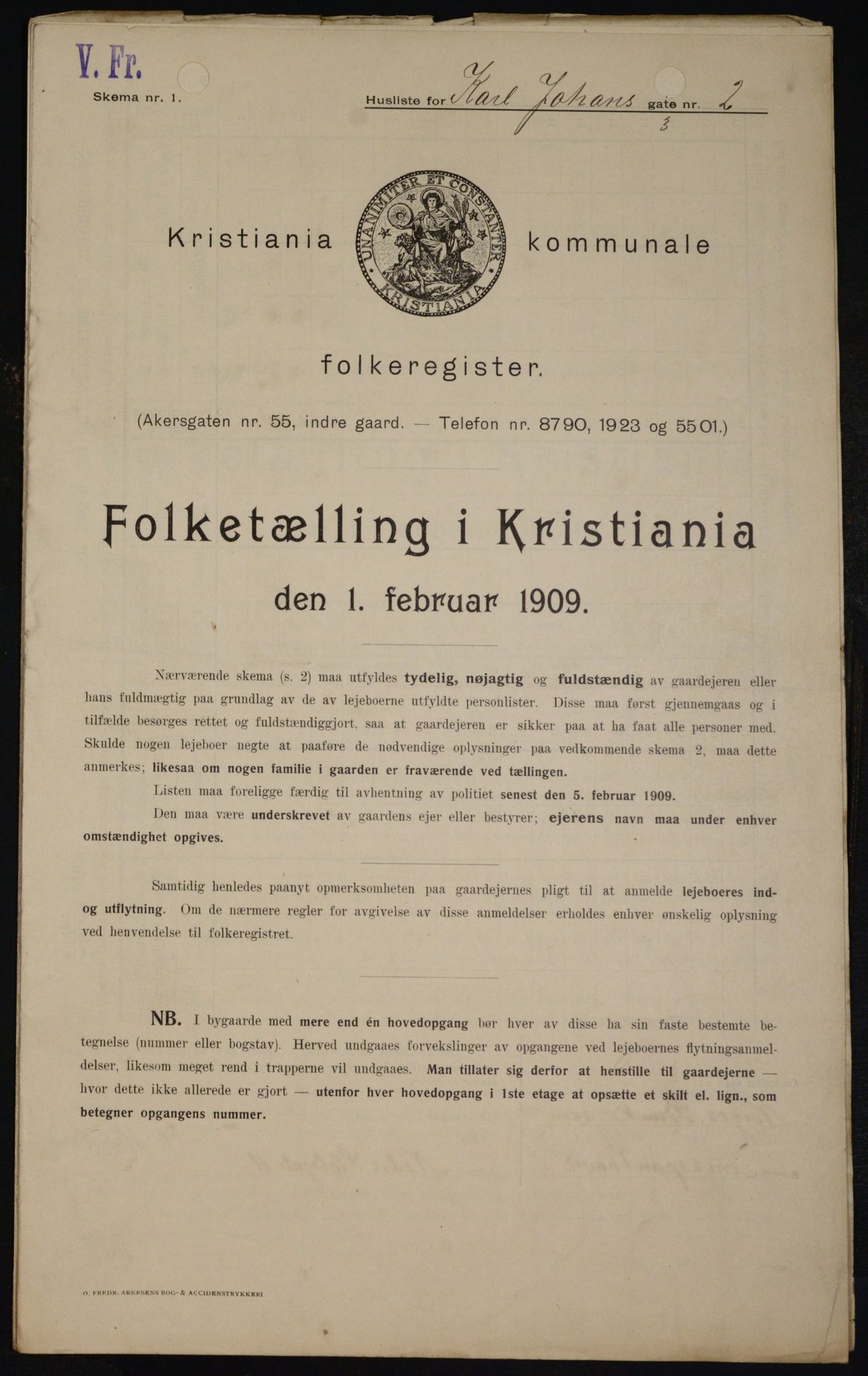 OBA, Kommunal folketelling 1.2.1909 for Kristiania kjøpstad, 1909, s. 44419