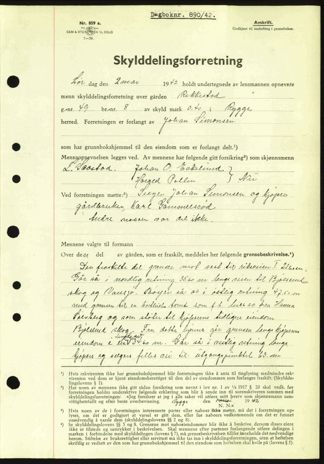 Moss sorenskriveri, SAO/A-10168: Pantebok nr. A9, 1941-1942, Dagboknr: 890/1942