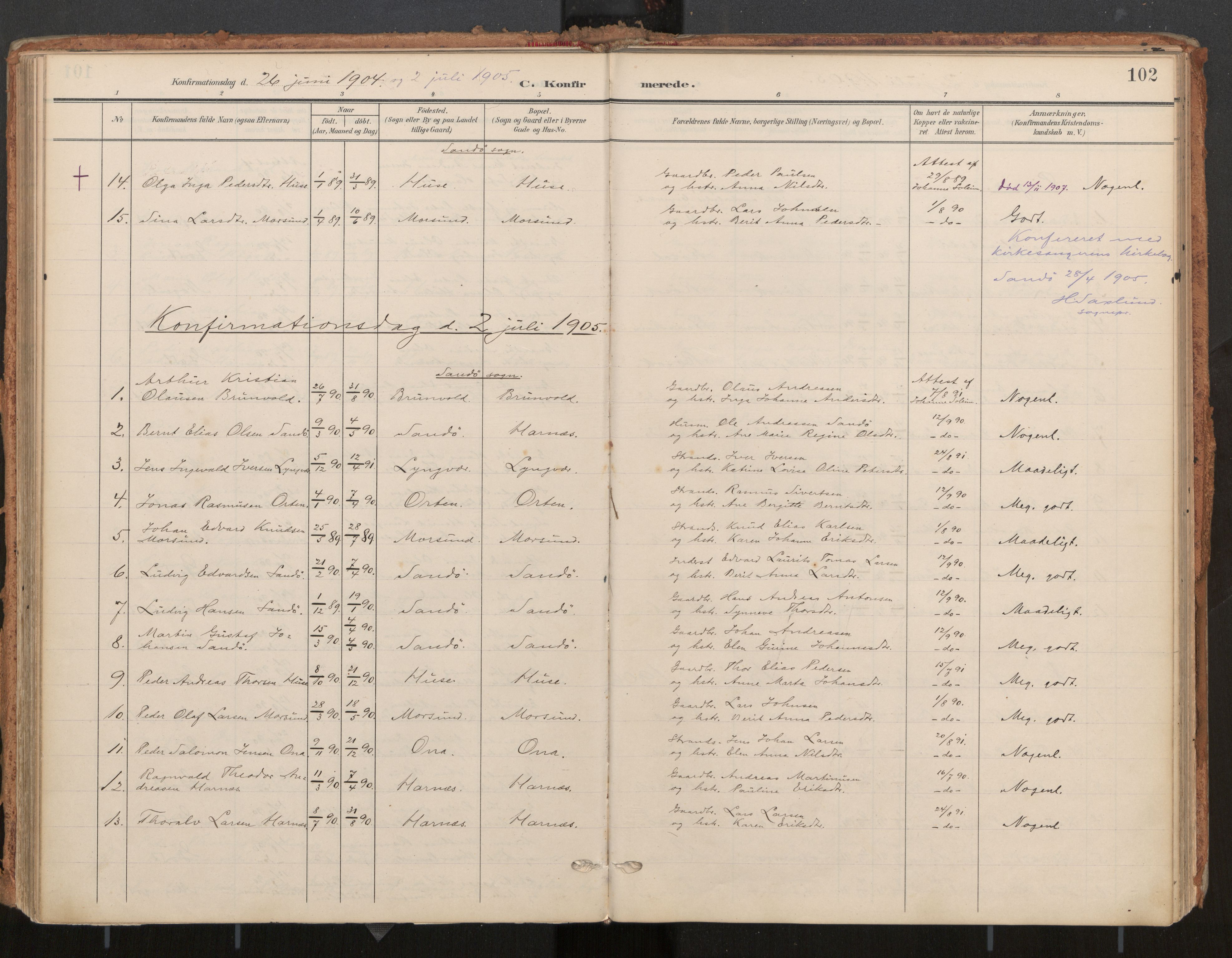 Ministerialprotokoller, klokkerbøker og fødselsregistre - Møre og Romsdal, AV/SAT-A-1454/561/L0730: Ministerialbok nr. 561A04, 1901-1929, s. 102