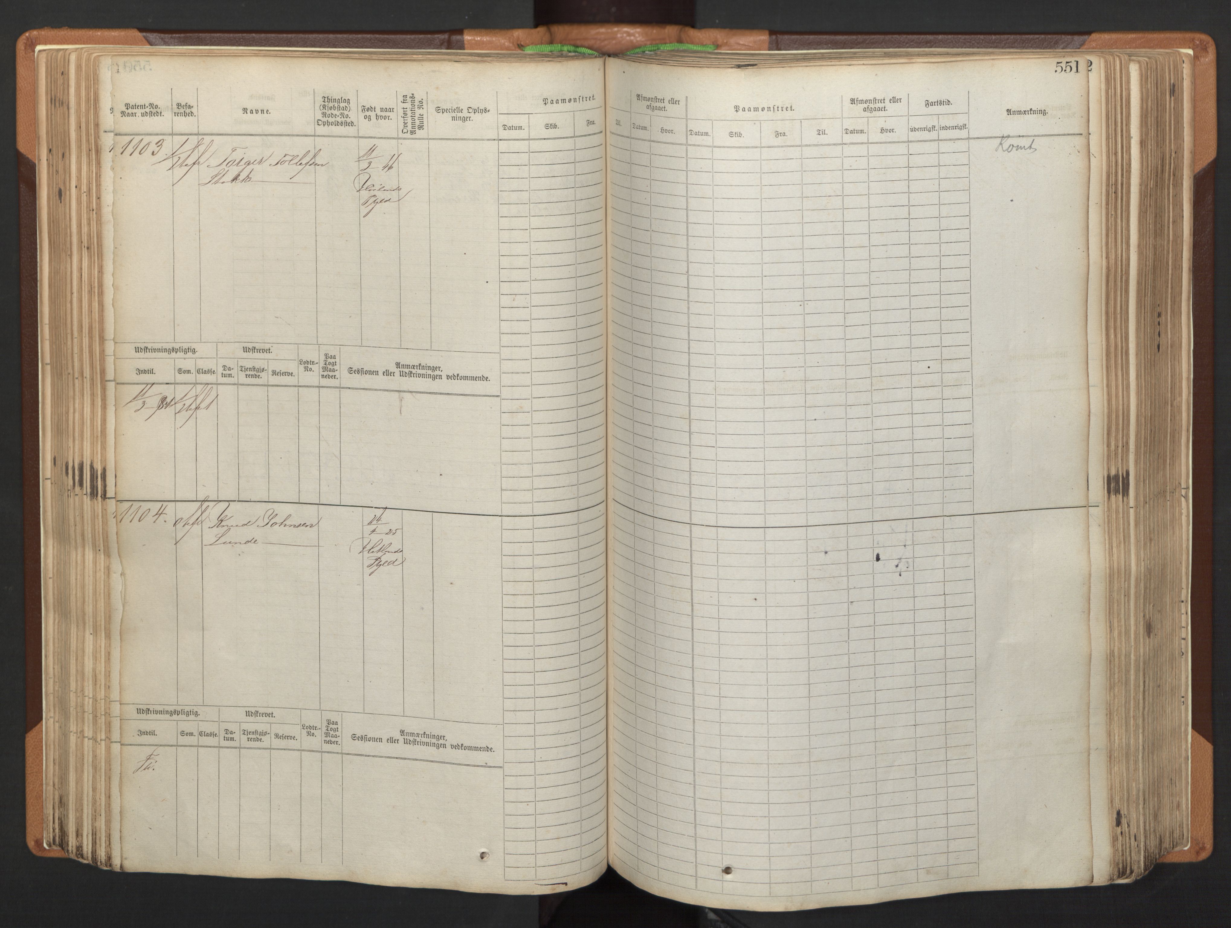 Stavanger sjømannskontor, SAST/A-102006/F/Fb/Fbb/L0005: Sjøfartshovedrulle, patentnr. 793-1606 (del 2), 1869-1880, s. 161