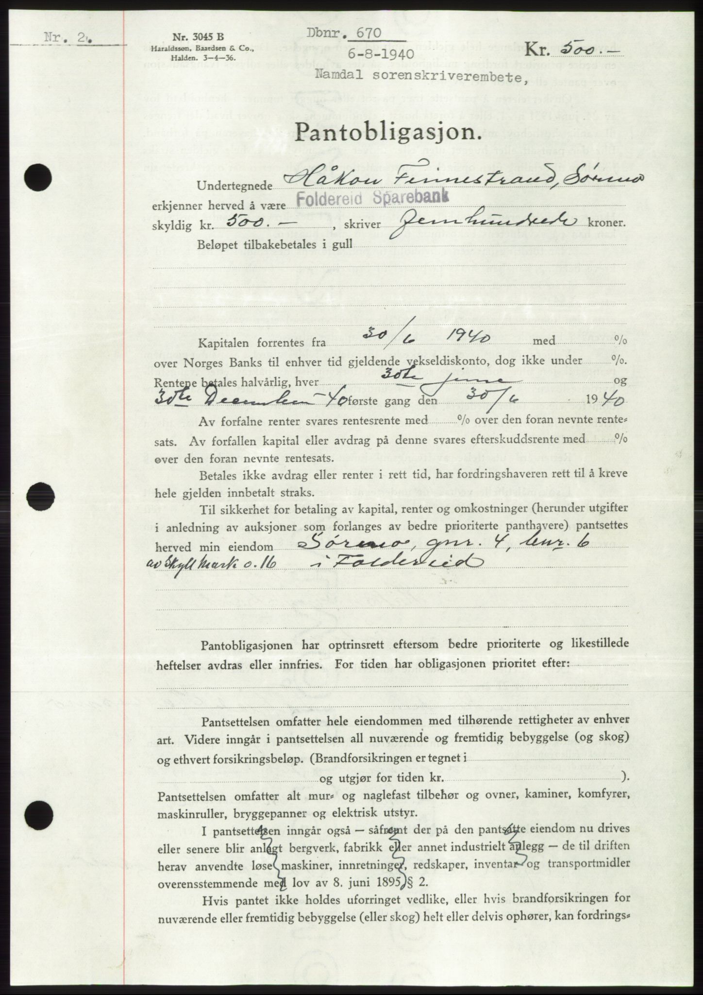 Namdal sorenskriveri, SAT/A-4133/1/2/2C: Pantebok nr. -, 1940-1941, Tingl.dato: 06.08.1940