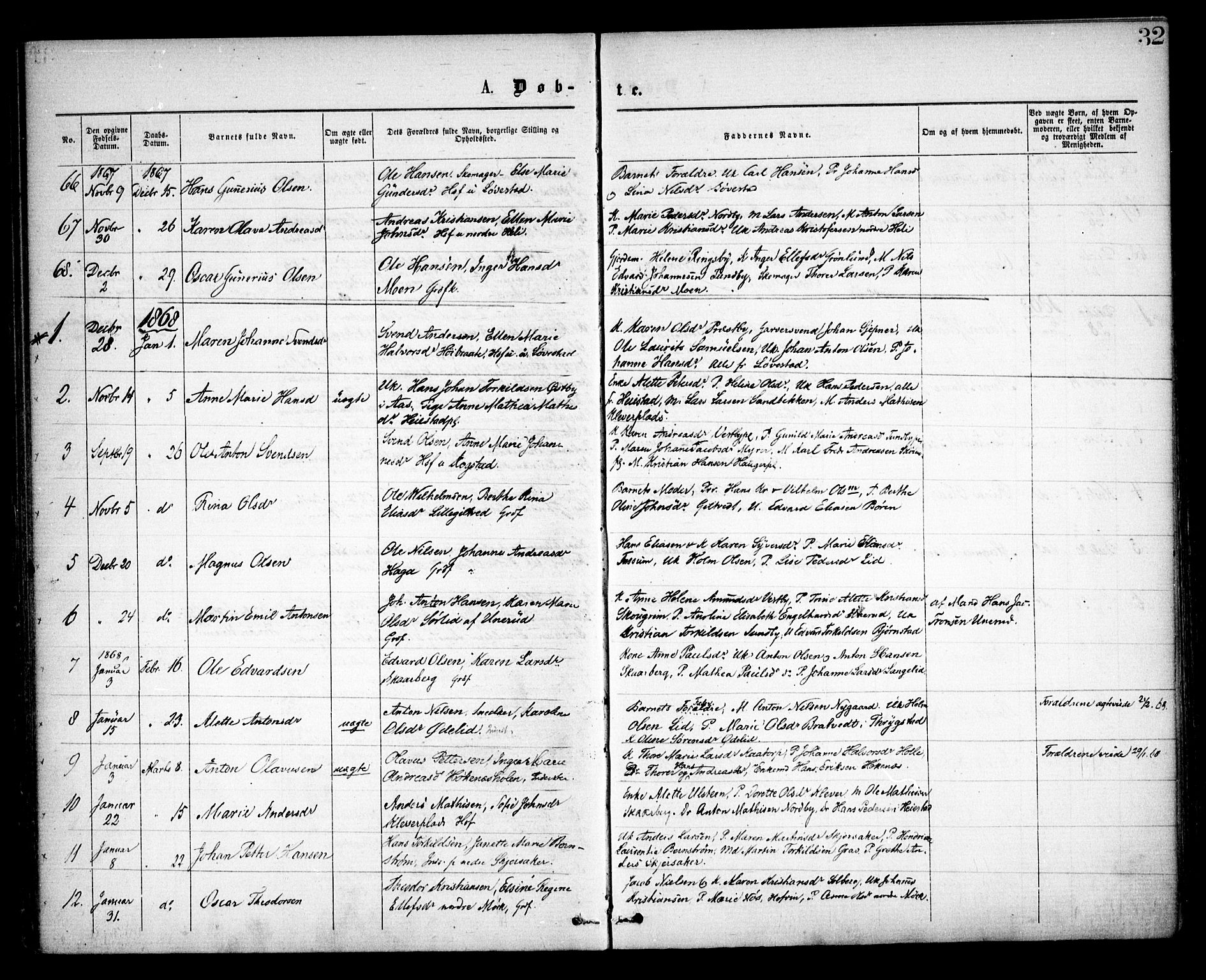 Spydeberg prestekontor Kirkebøker, AV/SAO-A-10924/F/Fa/L0006: Ministerialbok nr. I 6, 1863-1874, s. 32