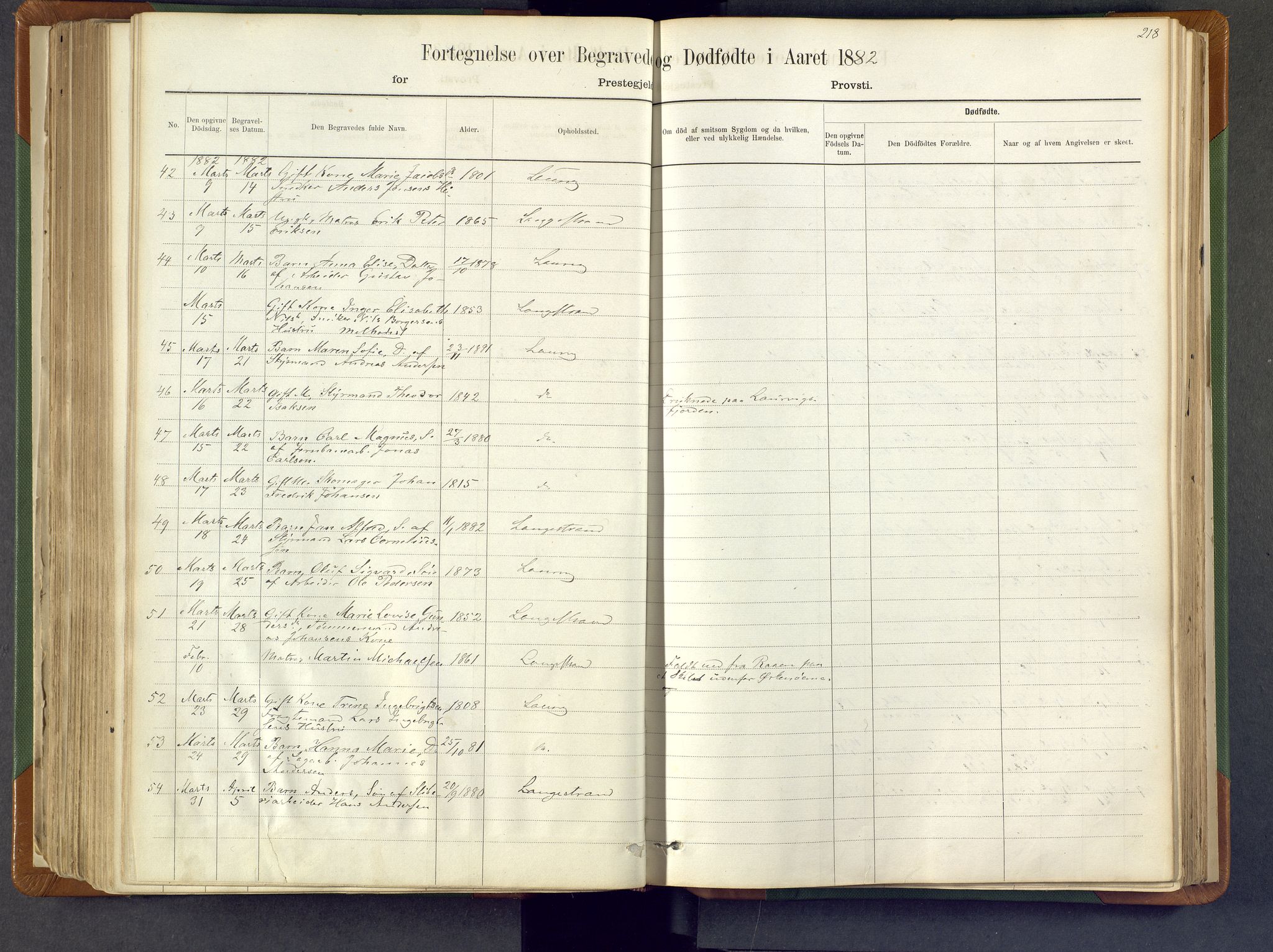 Larvik kirkebøker, AV/SAKO-A-352/F/Fa/L0007: Ministerialbok nr. I 7, 1871-1883, s. 218