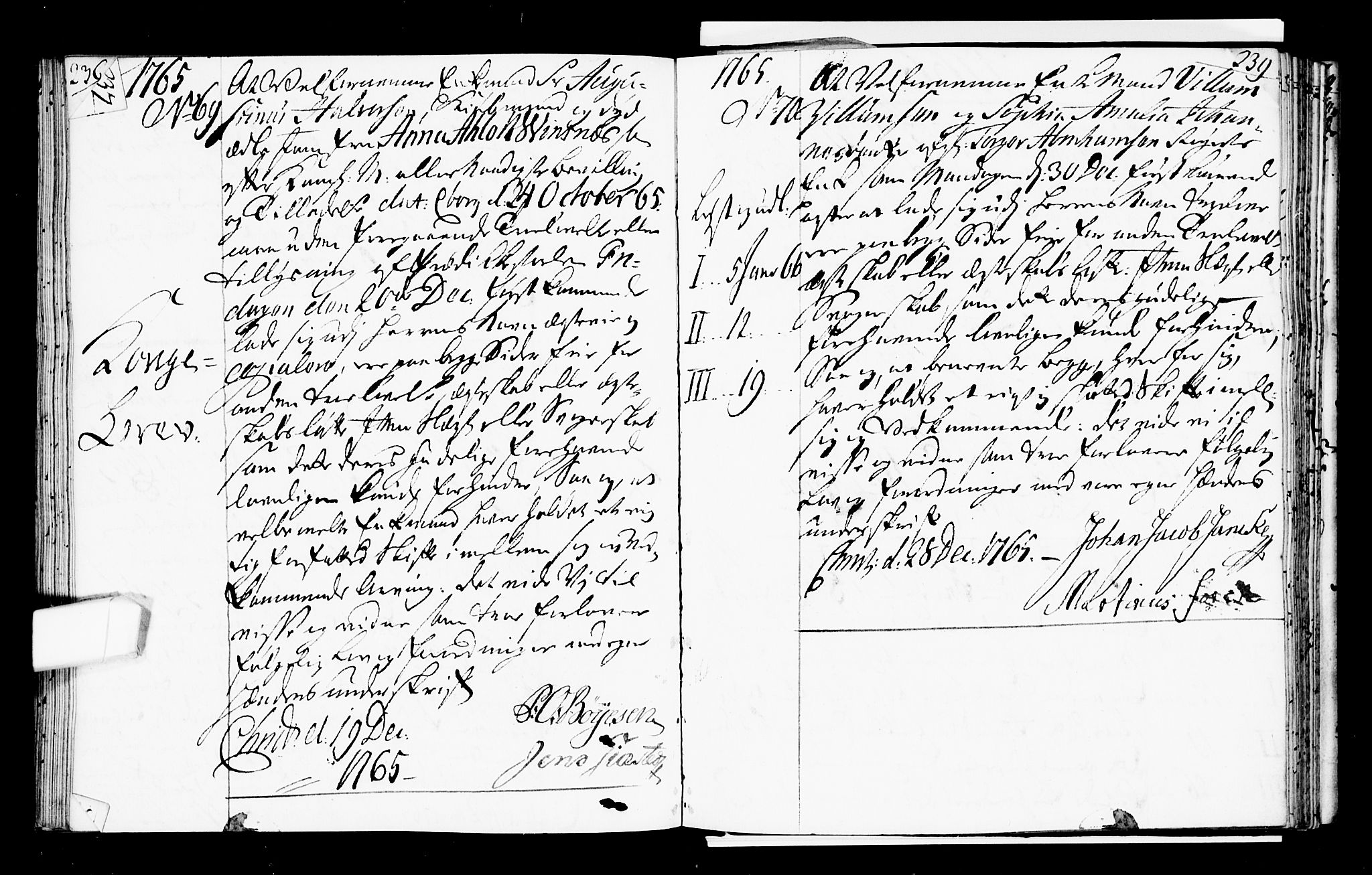 Oslo domkirke Kirkebøker, SAO/A-10752/L/La/L0008: Forlovererklæringer nr. 8, 1759-1769, s. 238-239