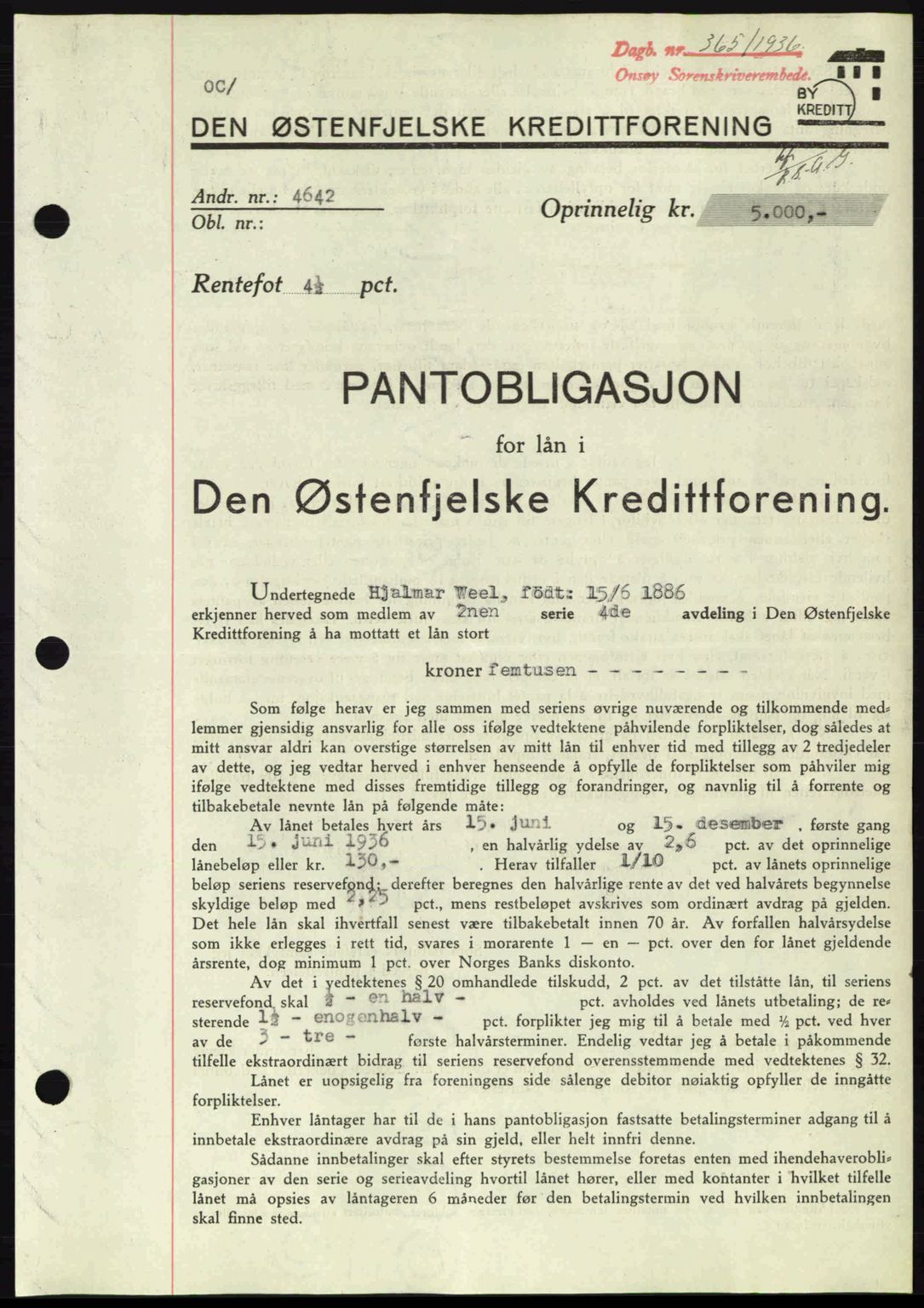 Onsøy sorenskriveri, SAO/A-10474/G/Ga/Gac/L0001: Pantebok nr. B1, 1936-1938, Dagboknr: 365/1936