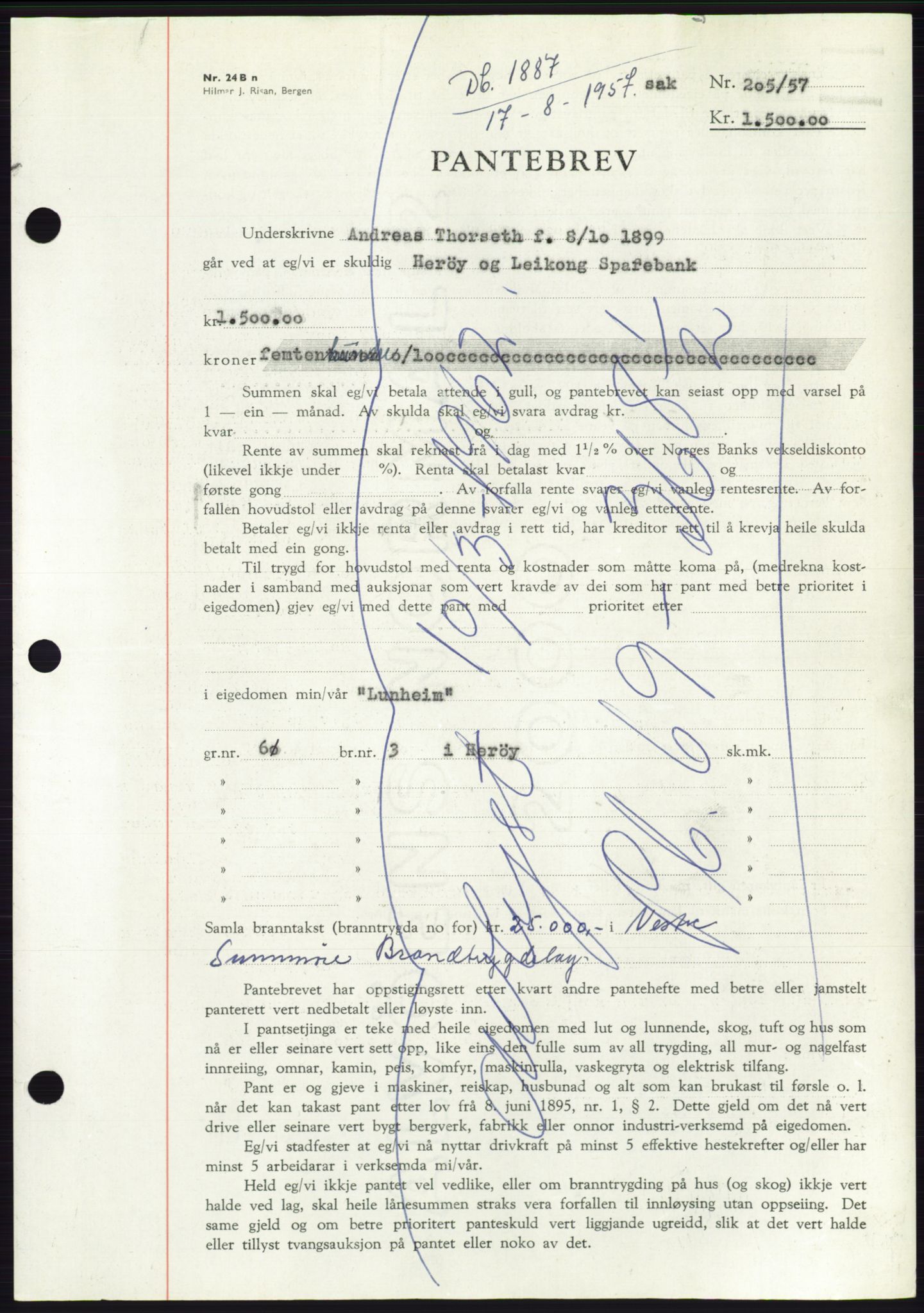 Søre Sunnmøre sorenskriveri, AV/SAT-A-4122/1/2/2C/L0130: Pantebok nr. 18B, 1957-1958, Dagboknr: 1887/1957