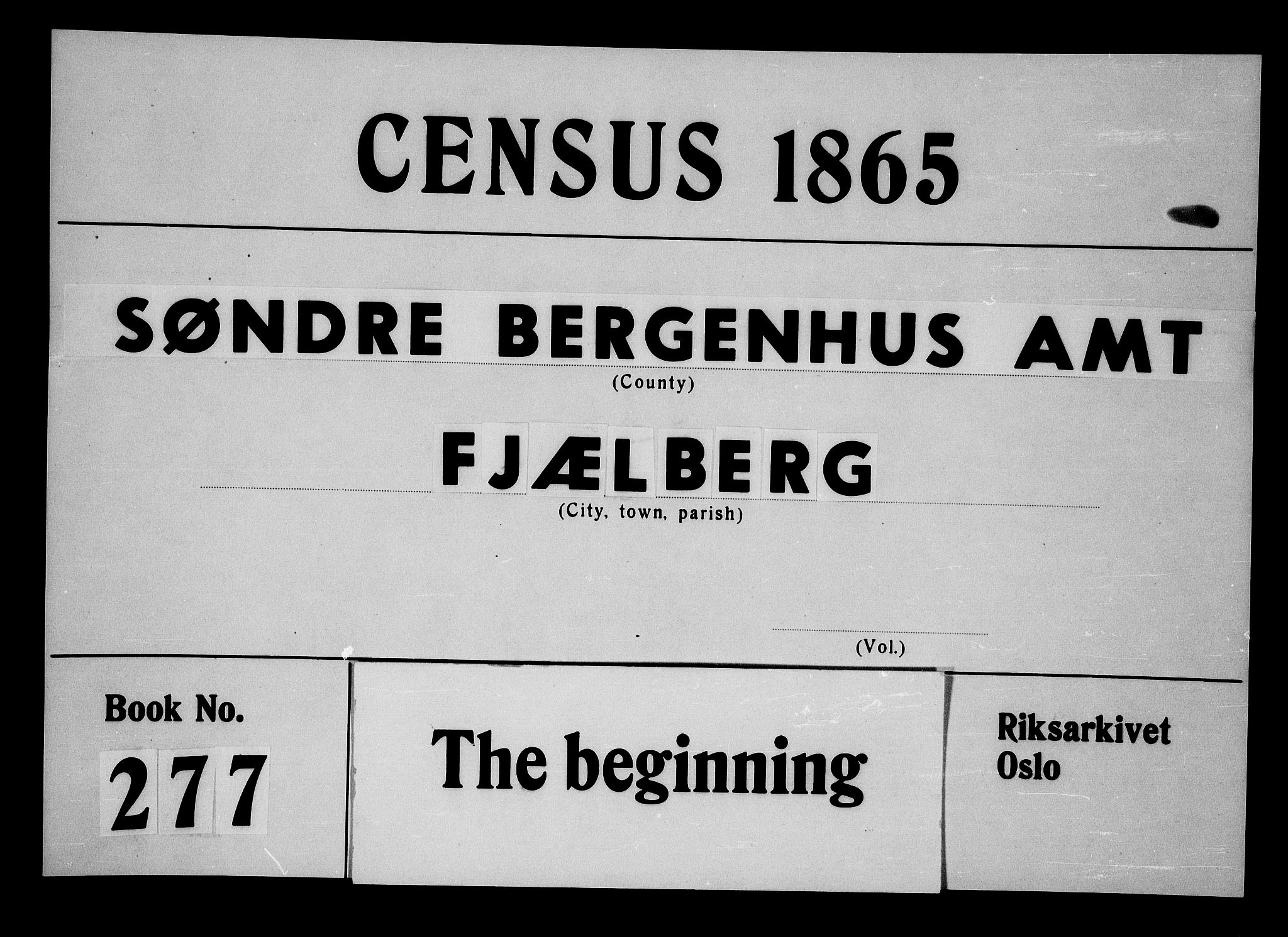 RA, Folketelling 1865 for 1213P Fjelberg prestegjeld, 1865, s. 1