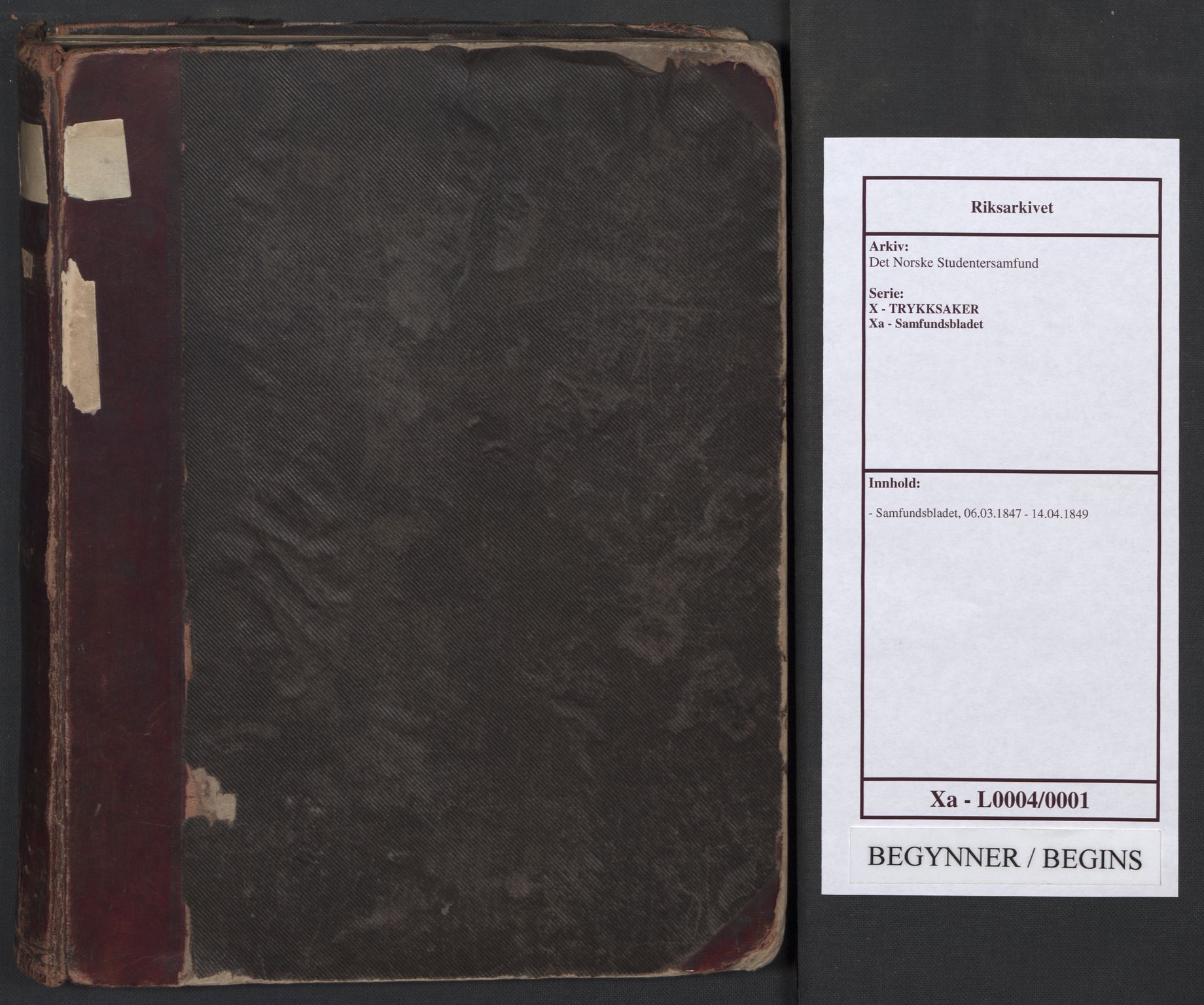 Det Norske Studentersamfund, AV/RA-PA-1322/X/Xa/L0004/0001: -- / Samfundsbladet, 1847-1849, s. 1