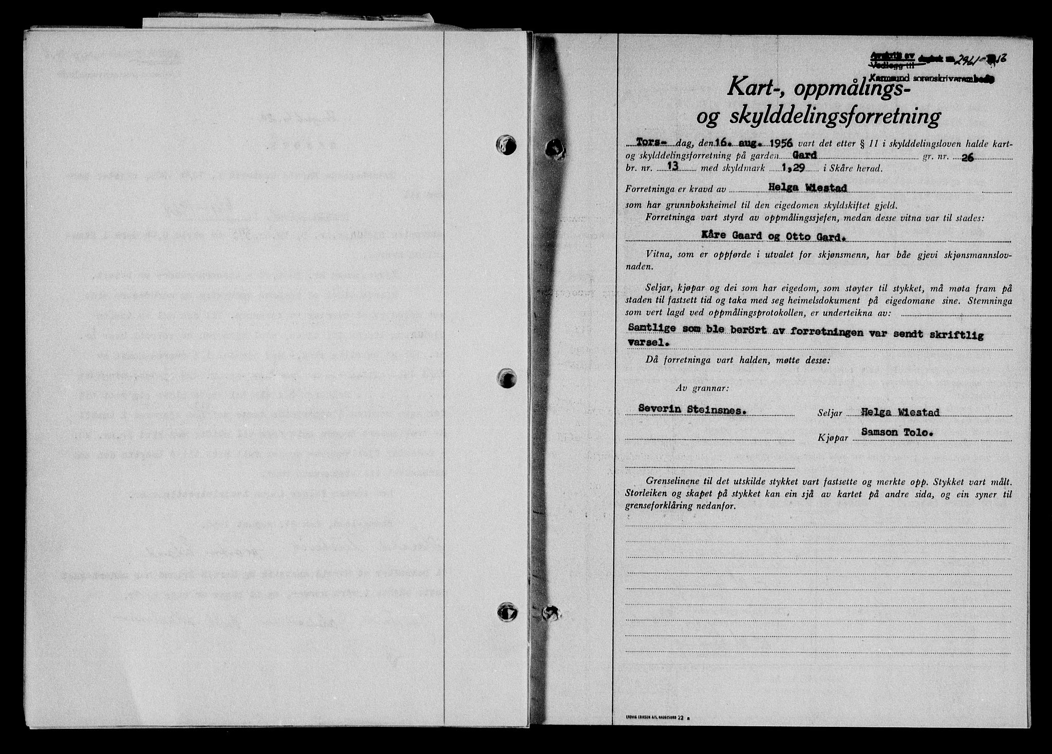 Karmsund sorenskriveri, SAST/A-100311/01/II/IIB/L0121: Pantebok nr. 101A, 1956-1956, Dagboknr: 2961/1956